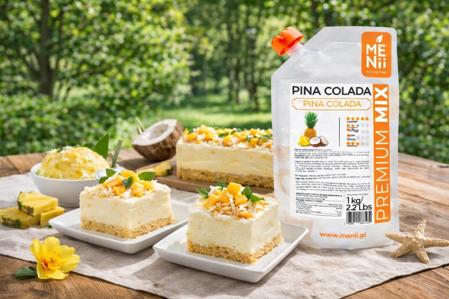 Premium Mix Piña Colada 1 kg – Puré de Piña y Coco Natural sin Conservantes – Base para Cócteles, Smoothies, Helados, Postres y Repostería – Ready-to-Use