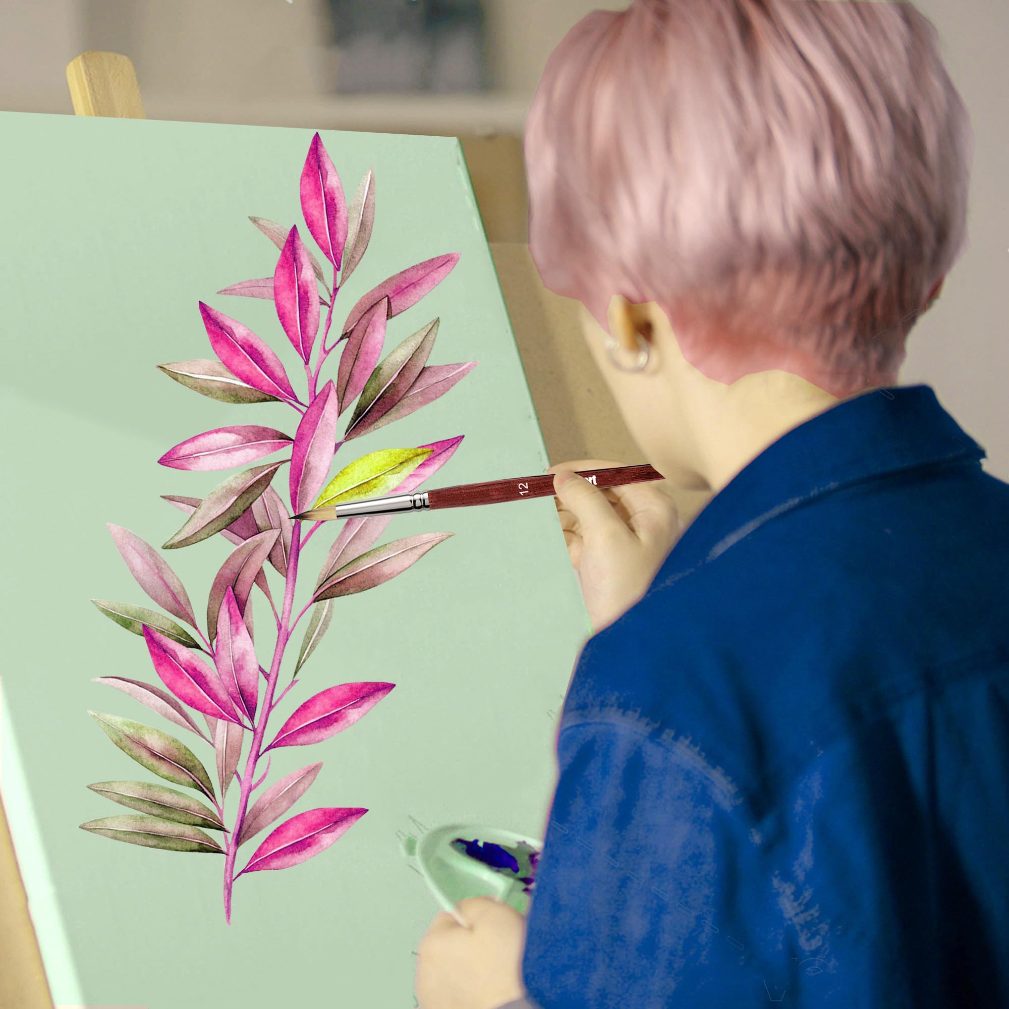 Sdanart Juego de 12 pinceles de pintura acrílica, 6 pinceles profesionales de punta redonda y 6 pinceles de artista Filbert para acuarela, acrílicos, óleo, gouache, tinta, perfecto para artistas y