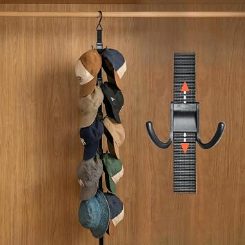 Hat Organizer for Closet, Hat Rack for Door with 6 Durable Adjustable Hooks & Storage Bag, Height 66 in Hat Storage for Home Dorm Room Travel Outdoor