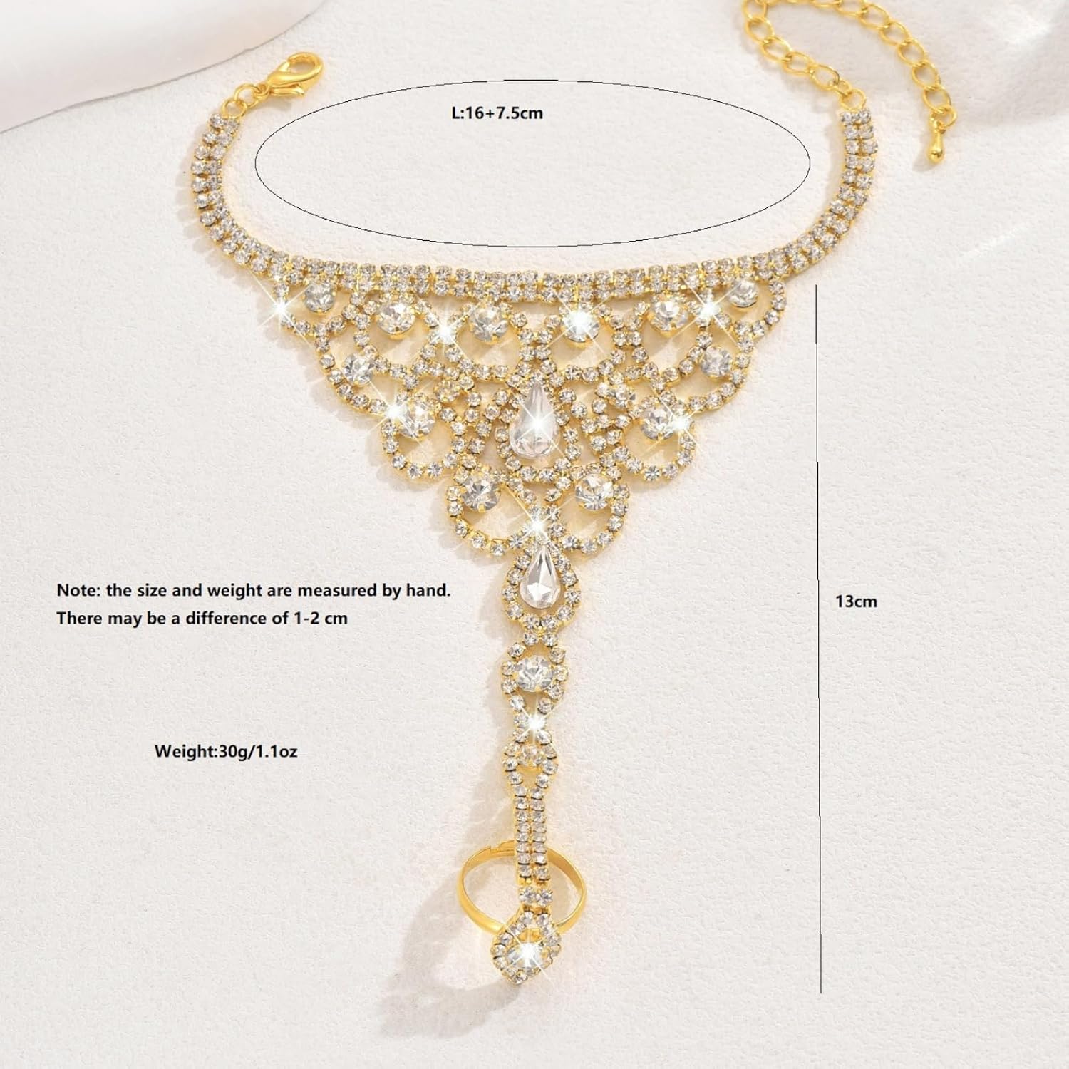 Rhinestone Ring Bracelet for Women Gold Silver Crystal Hand Chain Finger Ring Sparkling Long Tassel Bracelet Prom Rings Bracelet Adjustable Hand Chain Finger Ring Brides Bridesmaids Wedding Party Dance Banquet Dress Jewelry - Image 6