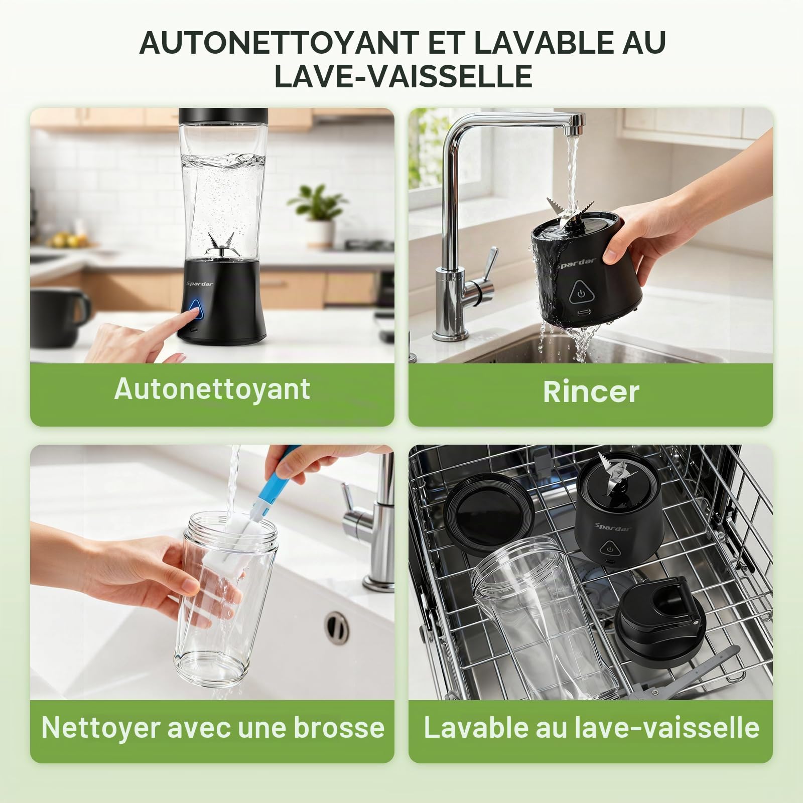 Smoothie Maker to go Blender Portable 700 ml 6000 mAh Fonction Autonettoyante Avec 6 Lames Tranchantes et Brosse de Nettoyage Convient pour la Préparation de jus et de Milkshake Noir