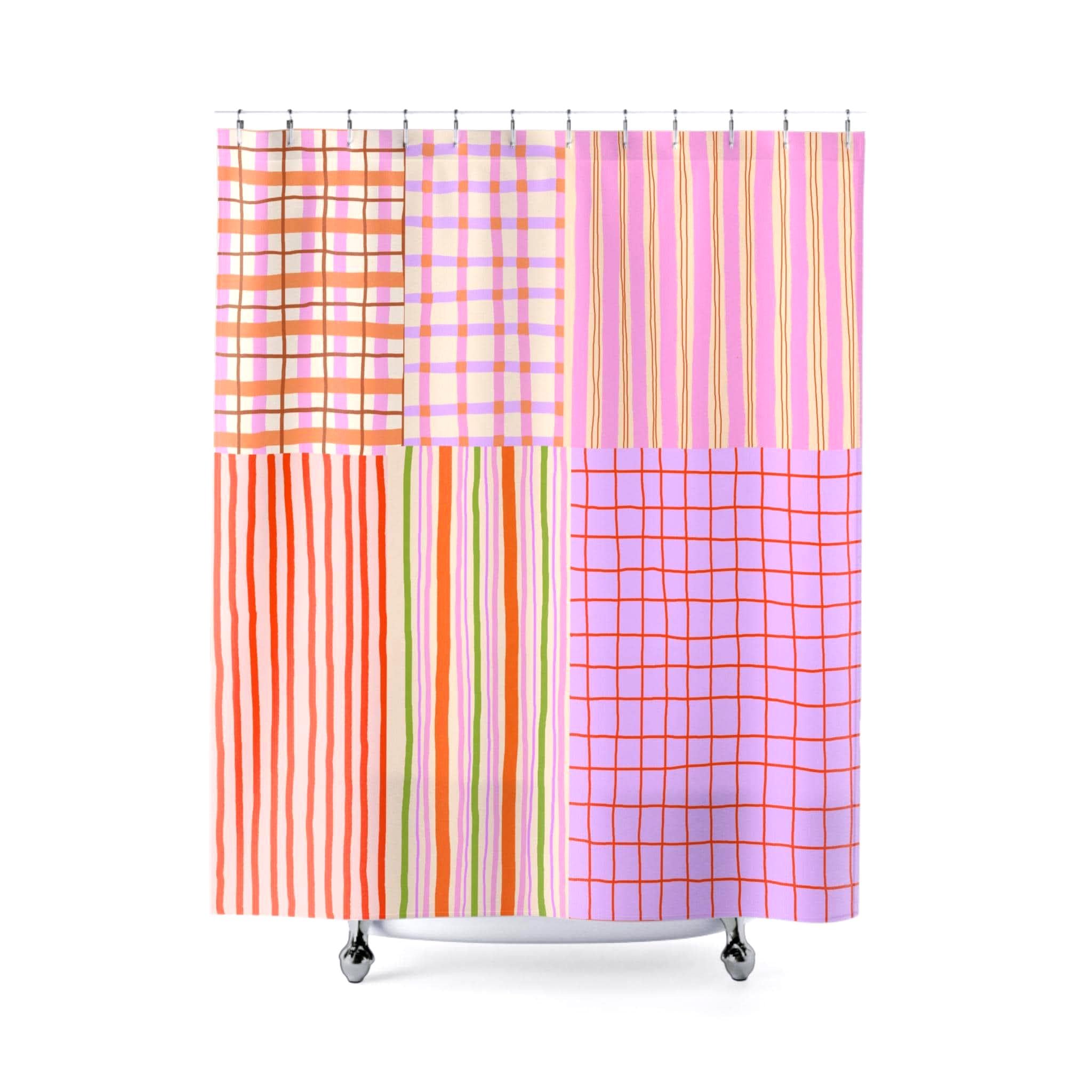 Tenda da doccia autunnale a righe,decorazione per bagno,colori retrò,minimalista,rosa,viola,tende da doccia lavabili in lavatrice160x200 cm/63x78 pollicilarghezza x altezza
