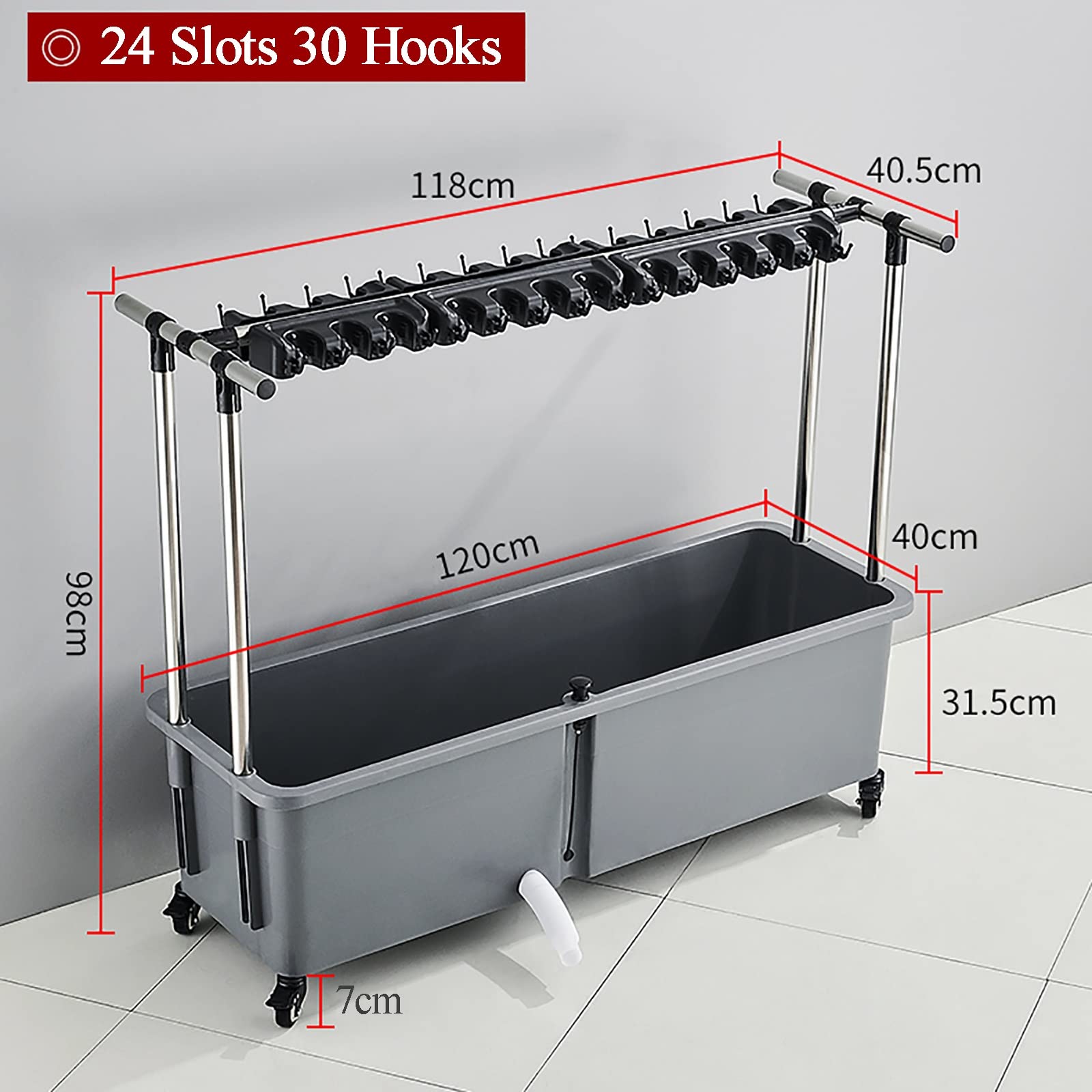 Escurridor de Acero Inoxidable para Suelo, Soporte para escobas y fregonas, Fregadero de Suelo, Organizador para artículos de Limpieza, Almacenamiento en g,