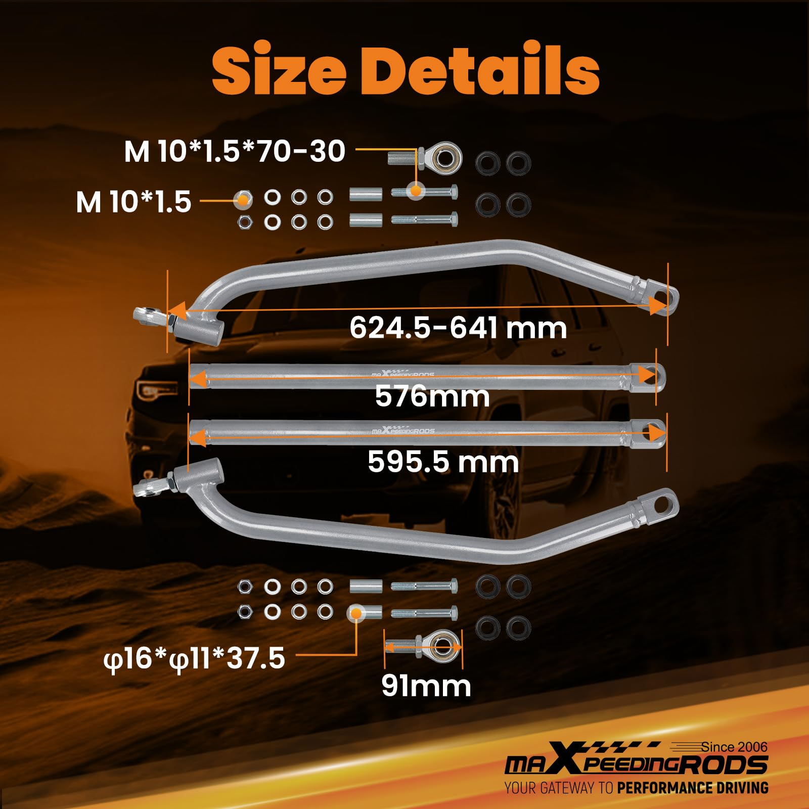 maXpeedingrods Kit de barres de rayon inférieures arrière de 32 mm pour Polaris RZR 1000 XP EPS DE 2014-17 en acier au carbone