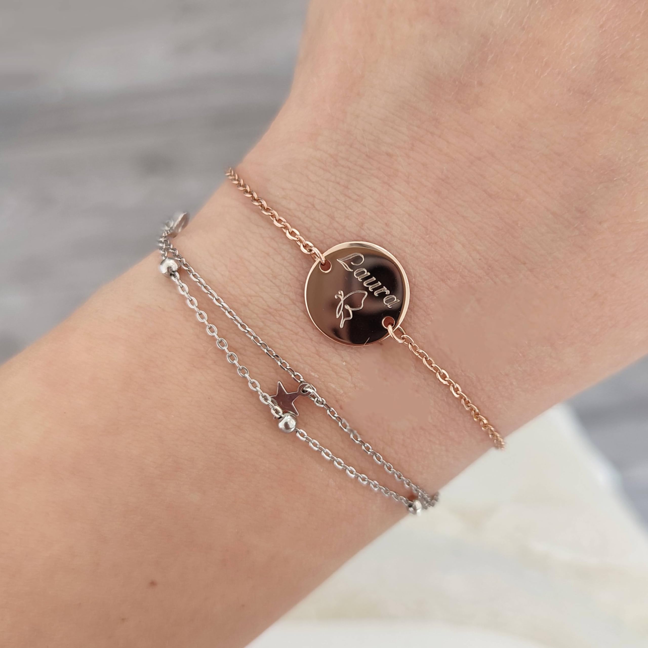 Generisch Trauzeugin Armband mit Gravur - 316L Edelstahl, PVD-vergoldet oder PVD-rosevergoldet - personalisiertes Dankeschön Geschenk Hochzeit Brautjungfer - mit Geschenkbox