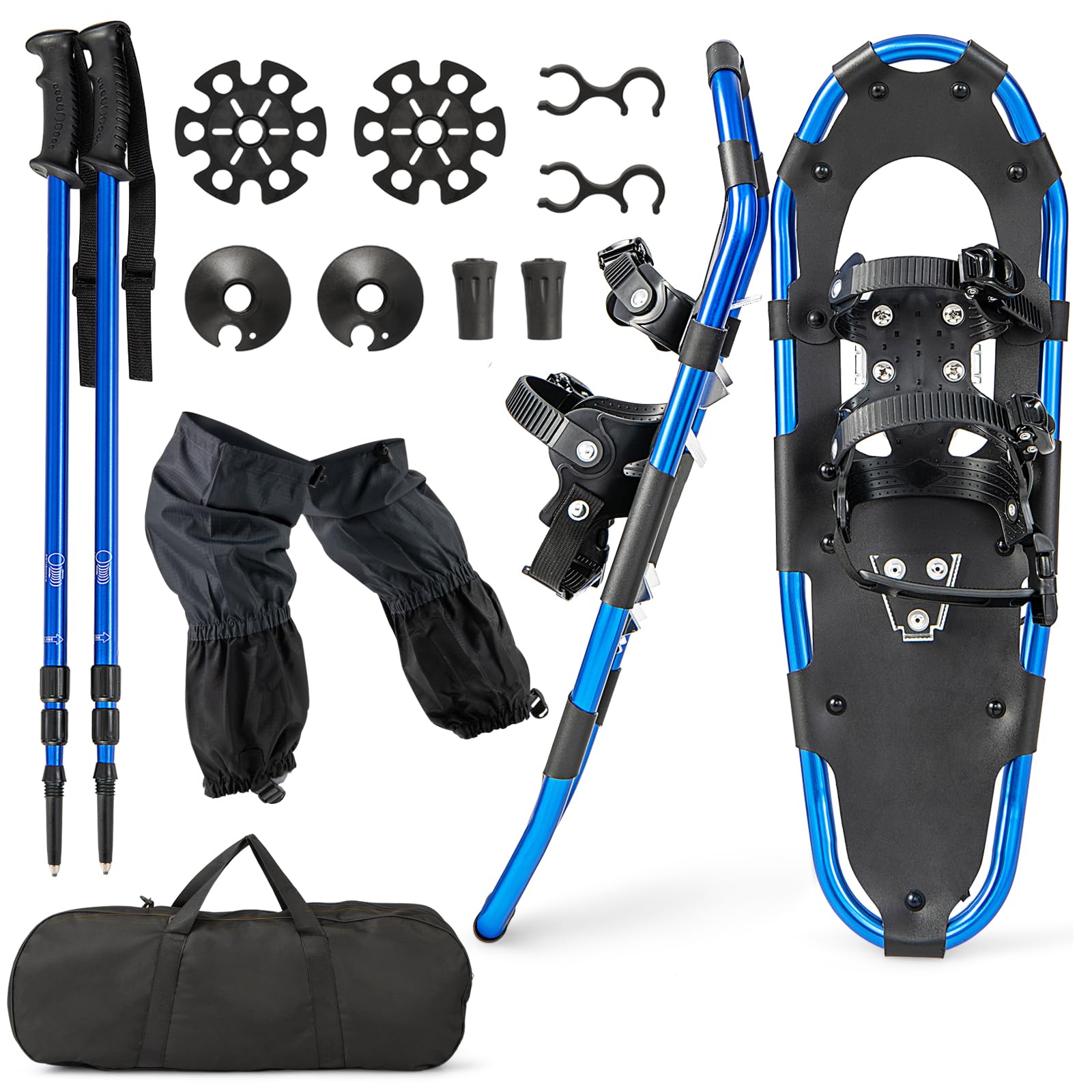 COSTWAY Set de Raquettes à Neige 4 en 1 Aluminium pour Adultes Jeunes, Chaussures Neige Randonnée avec Bâtons Réglable Sac Transport Pointure 35-45, Charge 30-130kg