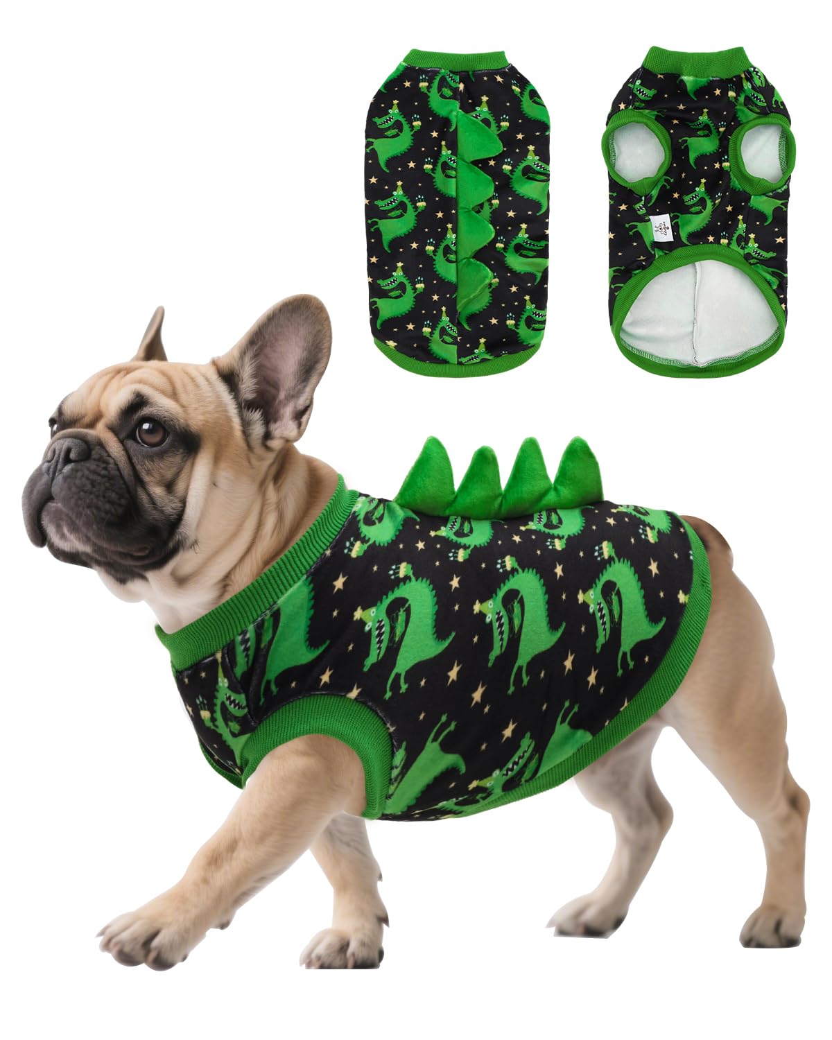 CuteBone Dinosaur Costume Dog Shirt, Stretchy Velvet T-Shirt Clothes for Medium Dogs, Soft &amp; Breathable Pet Tee Outfit Frenchie Apparel for Daily Wear, Cozy Pullover Design Puppy Fashion COSBX08XL