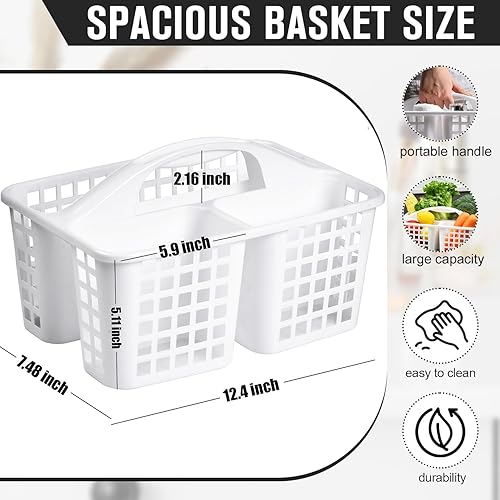 Miniatura 2 de Cesta de plástico con 3 compartimentos, organizador portátil de almacenamiento de suministros de limpieza dividido con asa (blanco)