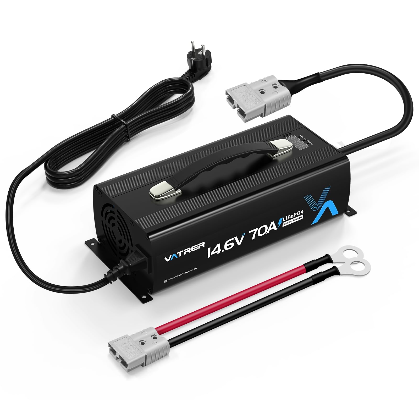 VATRER Caricabatteria 14,6V 70A LiFePO4 12V LED Ventola | Caricabatteria intelligente 14,6V 70A studiato esclusivamente per batterie LiFePO4 12V