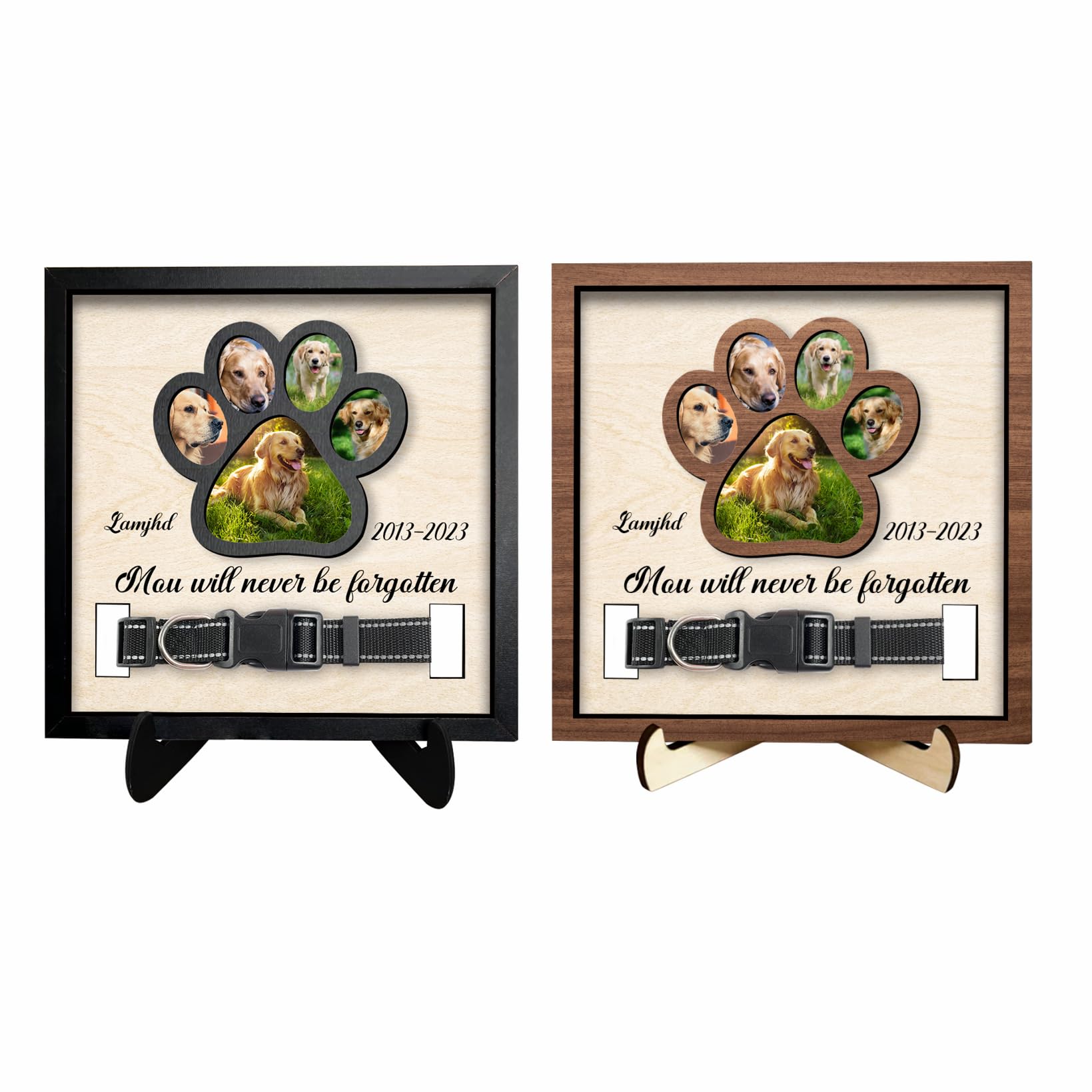 Dog Memorial Picture Frame Wooden Personalized Pet Collar Frame Dog Picture Frame Cat Memorial Frame Dog Memorial Gifts for Loss of Dog Cat Pet Remembrance Gift Sympathy Photo Keepsake