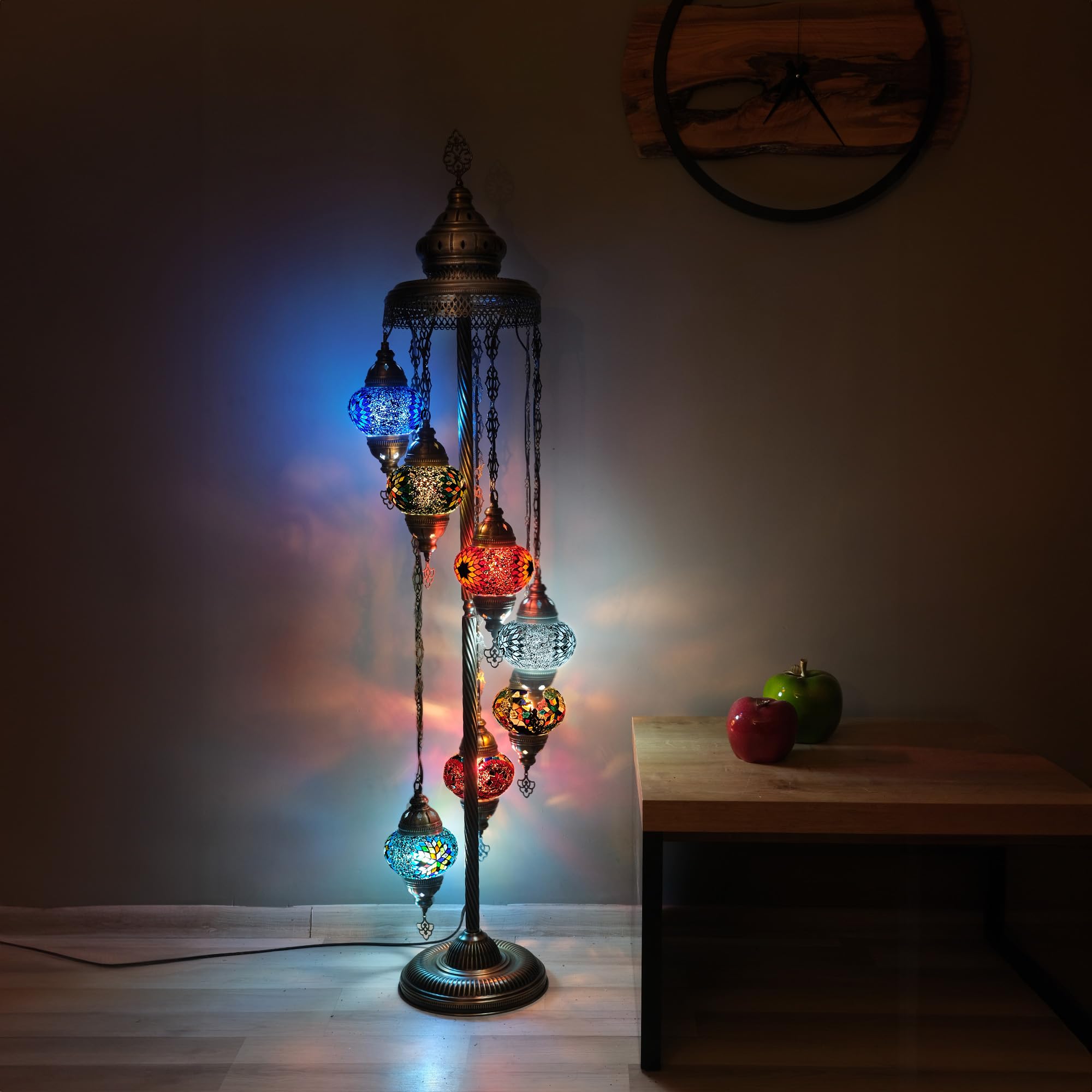 Turkish Floor Lamp, Mosaic Turkish Lamp, 7 GlobeFloor Lighting Standing Decorative Home Modern Designs Offer Handmade Glass 5 inch Globe - Total Dimensions 18 x 18 x 60 inch (Mix)