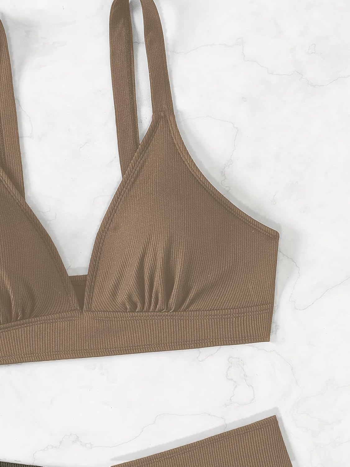 Sexy Ribbed Bikini Set 2 Piece Womens High Waisted V-Cut Cheeky High Leg Tummy Control Longline Swimsuit - Image 5