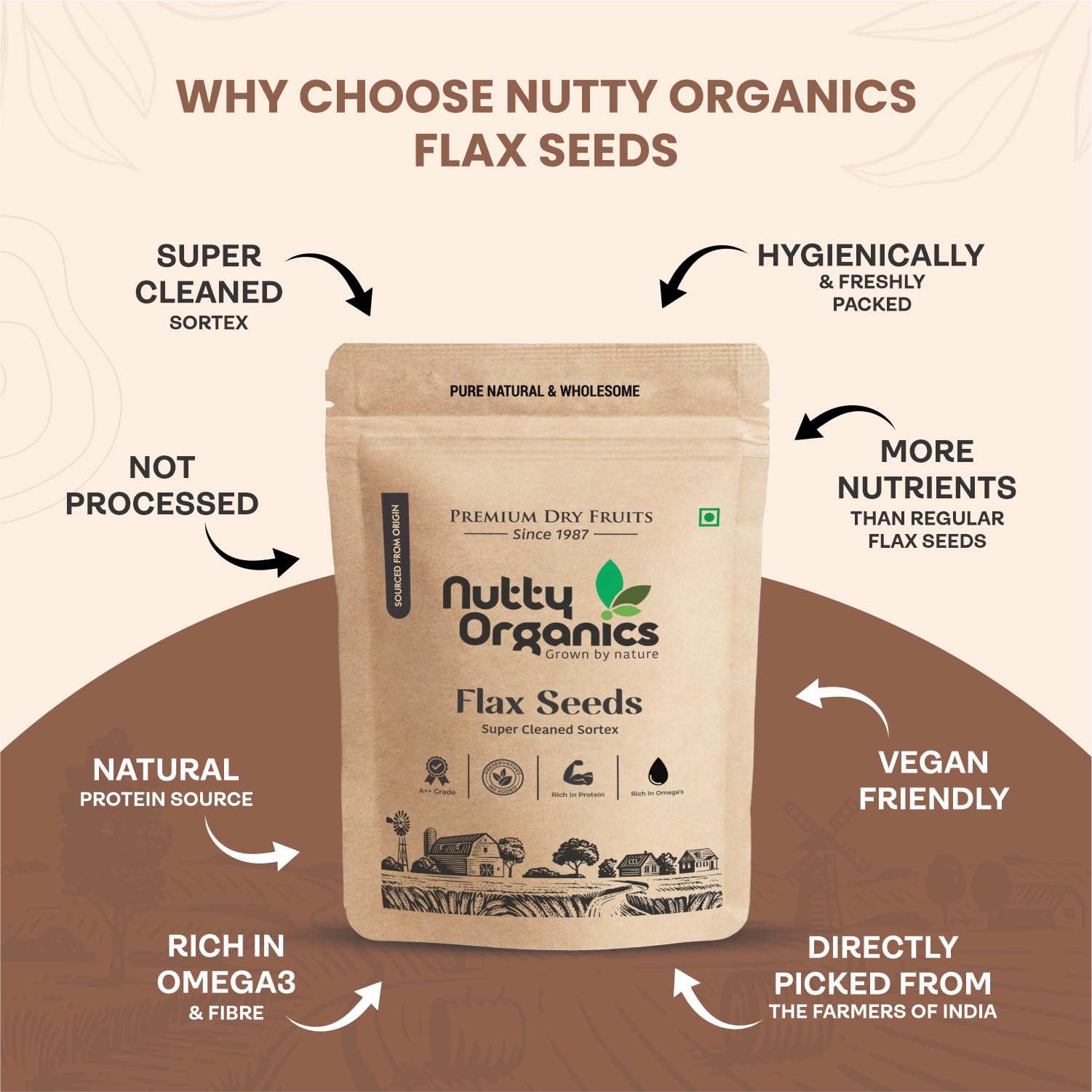 NUTTY ORGANICS Flax Seeds 200GM | Natural Raw Flax seeds for Eating High Dietary Fiber Alsi Seeds Rich in Magnesium- Helps in Manage Blood Sugar Levels & Heart - Image 5 thumbnail