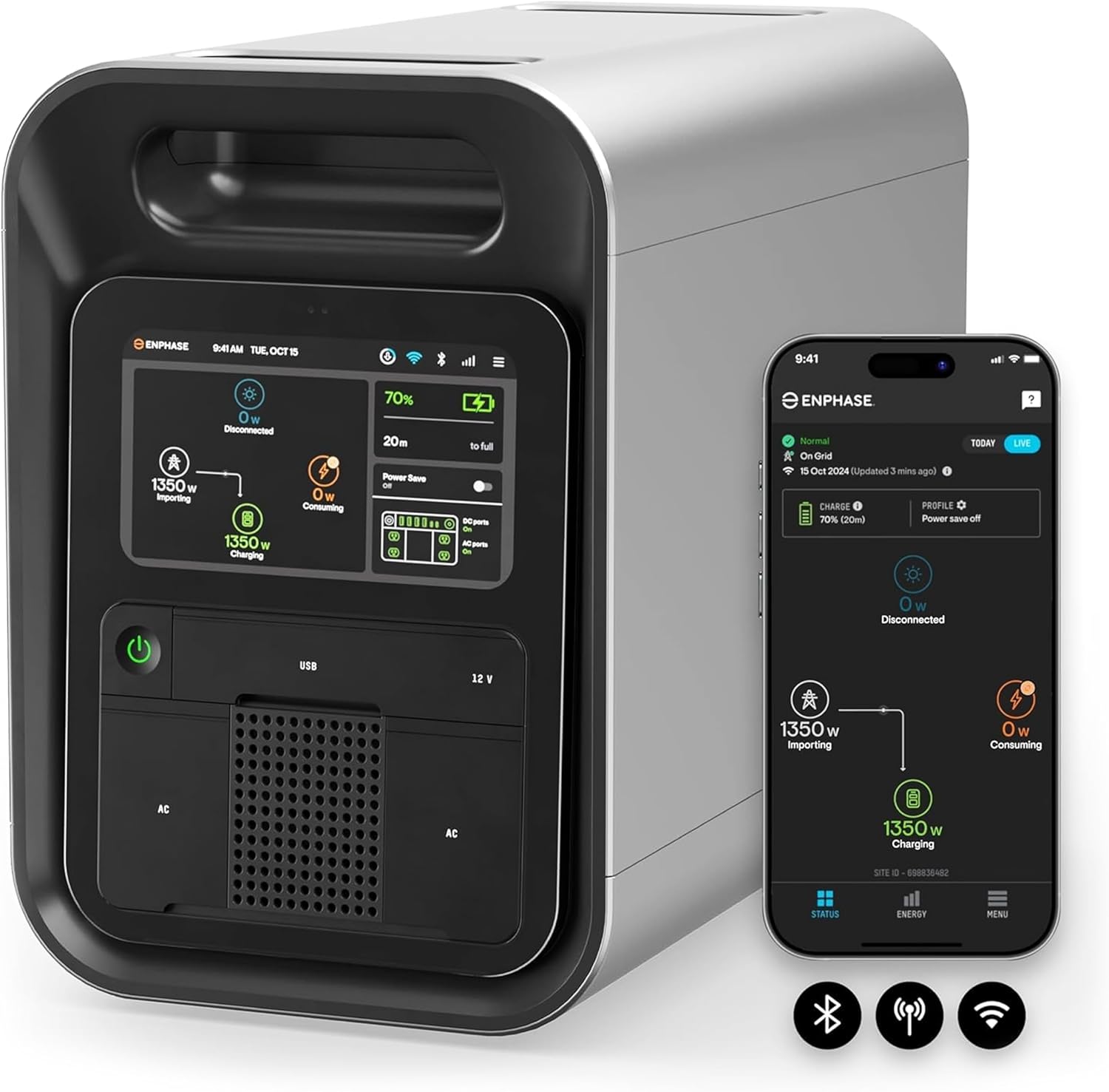 Product image of Enphase IQ PowerPack 1500 Portable Power Station, 1500 W LFP Battery, 75-Min Fast AC Recharge, UL-Certified Solar Generator for Home Backup, Camping, RV, Emergency, 4G, Wi-Fi, Power Outage Essentials