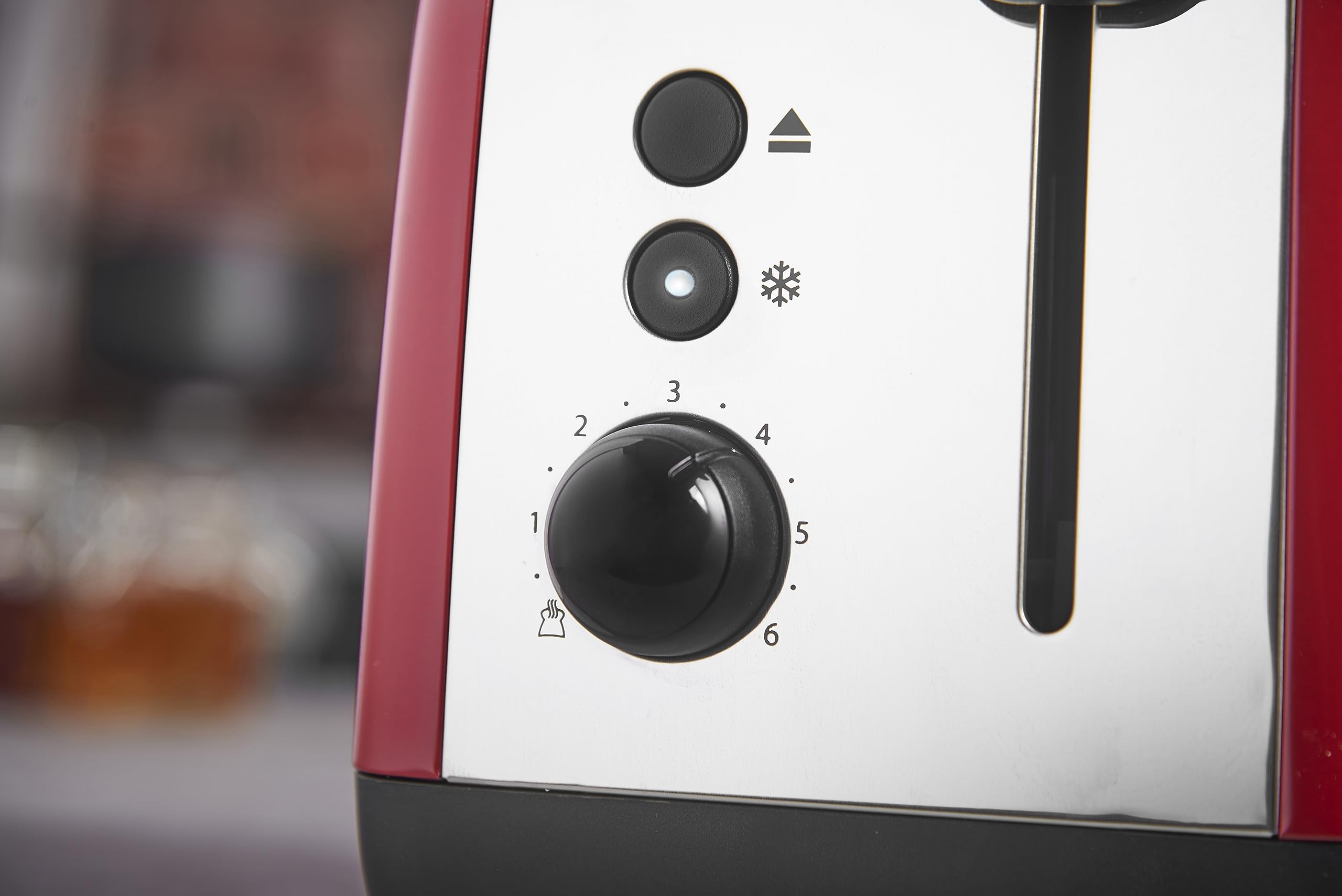 Russell Hobbs Tostadora Colours Plus, 2 Ranuras Cortas y Anchas, Tostador para 2 Rebanadas, Bandeja Recogemigas, Calientapanecillos, Función Cancelar y Descongelar, Acero Inoxidable, Rojo, 26554-56
