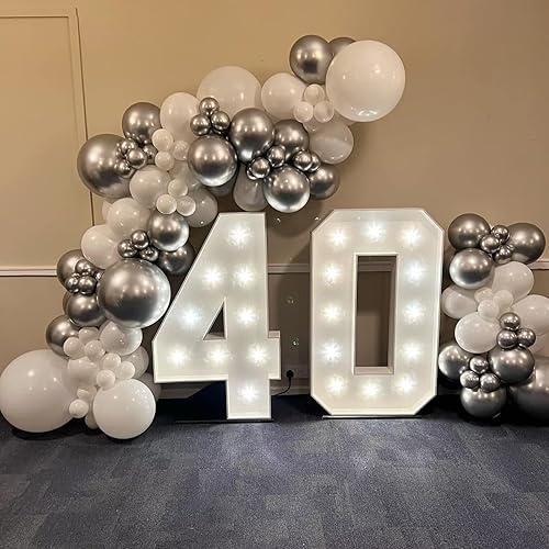 Miniatura 5 de Kit de guirnalda de globos plateados y blancos, kit de arco de globos metálicos plateados y blancos, globos de látex de helio de diferentes tamaños