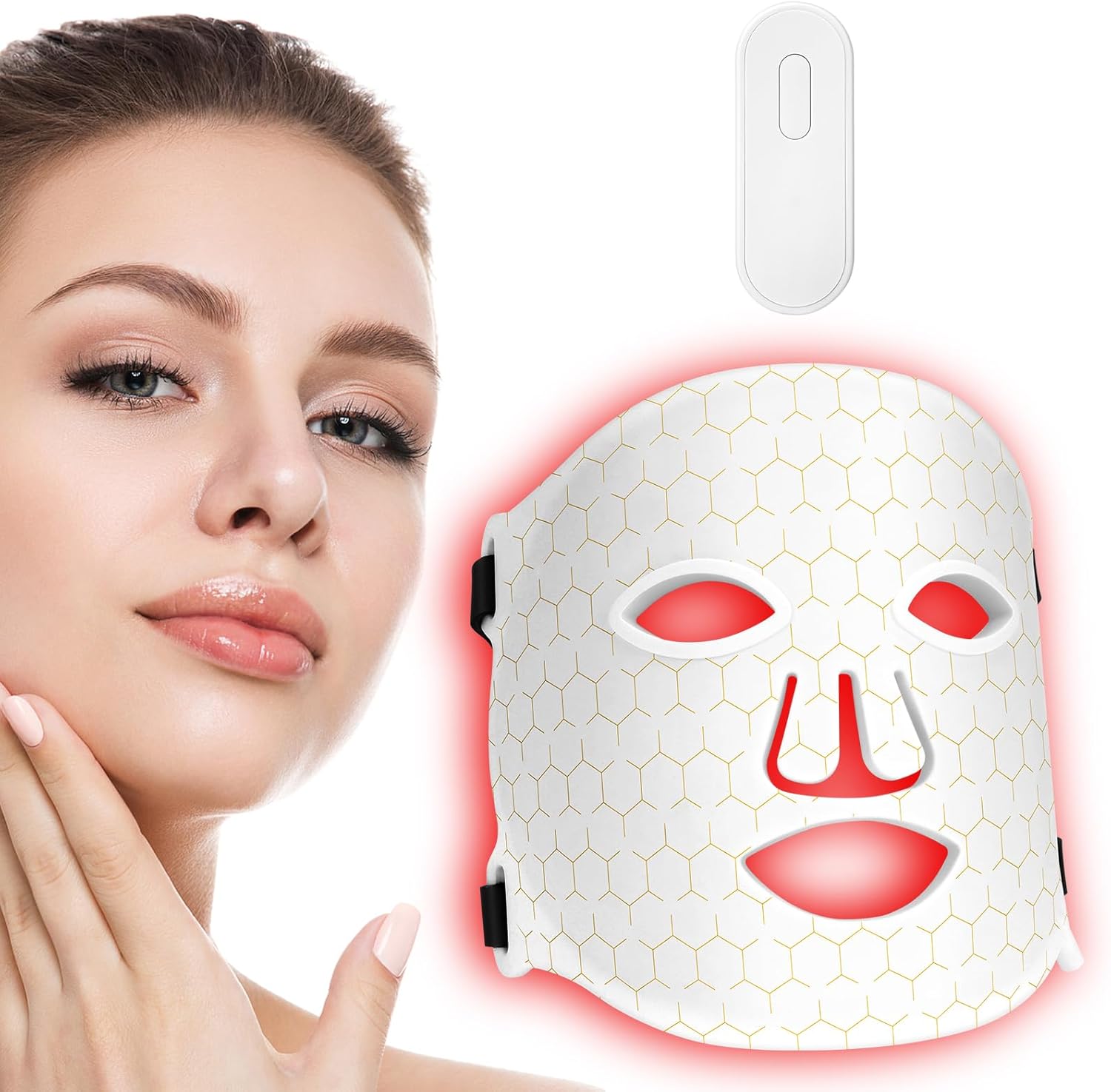 Rood licht masker gezicht rode lichtlamp led-masker 7 kleuren lichtmasker met 270 parels, oplaadbare led-gezichtsmaskers voor gezichtsschoonheid, anti-aging, verjonging, versteviging
