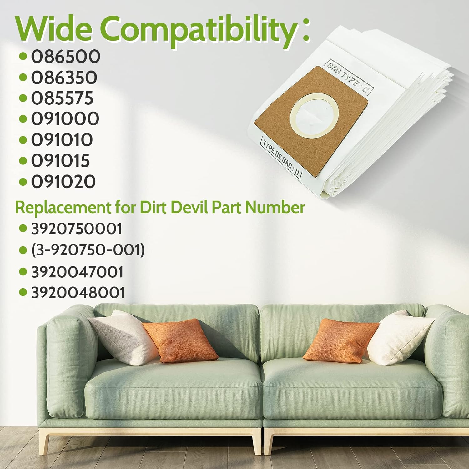 Vaccum Cleaner Dust Bags 10pcs Type U Storage Bags Replacement for Dirt Devil, Vacuum Cleaner Disposable Bags Upright Ultra Model Vacuum Part 3920047001 & 392075000