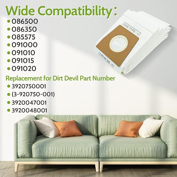 Vaccum Cleaner Dust Bags 10pcs Type U Storage Bags Replacement for Dirt Devil, Vacuum Cleaner Disposable Bags Upright Ultra Model Vacuum Part 3920047001 & 392075000