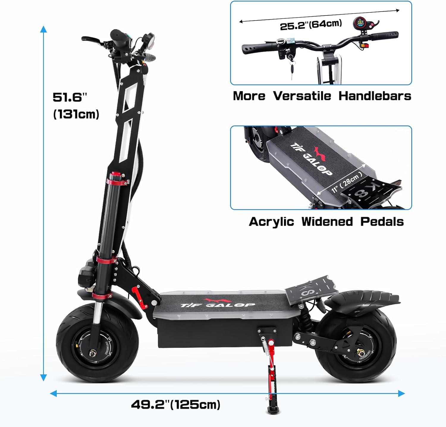 Scooter elettrico Tifgalop per adulti, super motori doppi, doppi ammortizzatori, doppi freni a disco idraulici, pneumatici a vuoto da 12 pollici, batteria al litio 60V38Ah, autonomia fino a 100 km