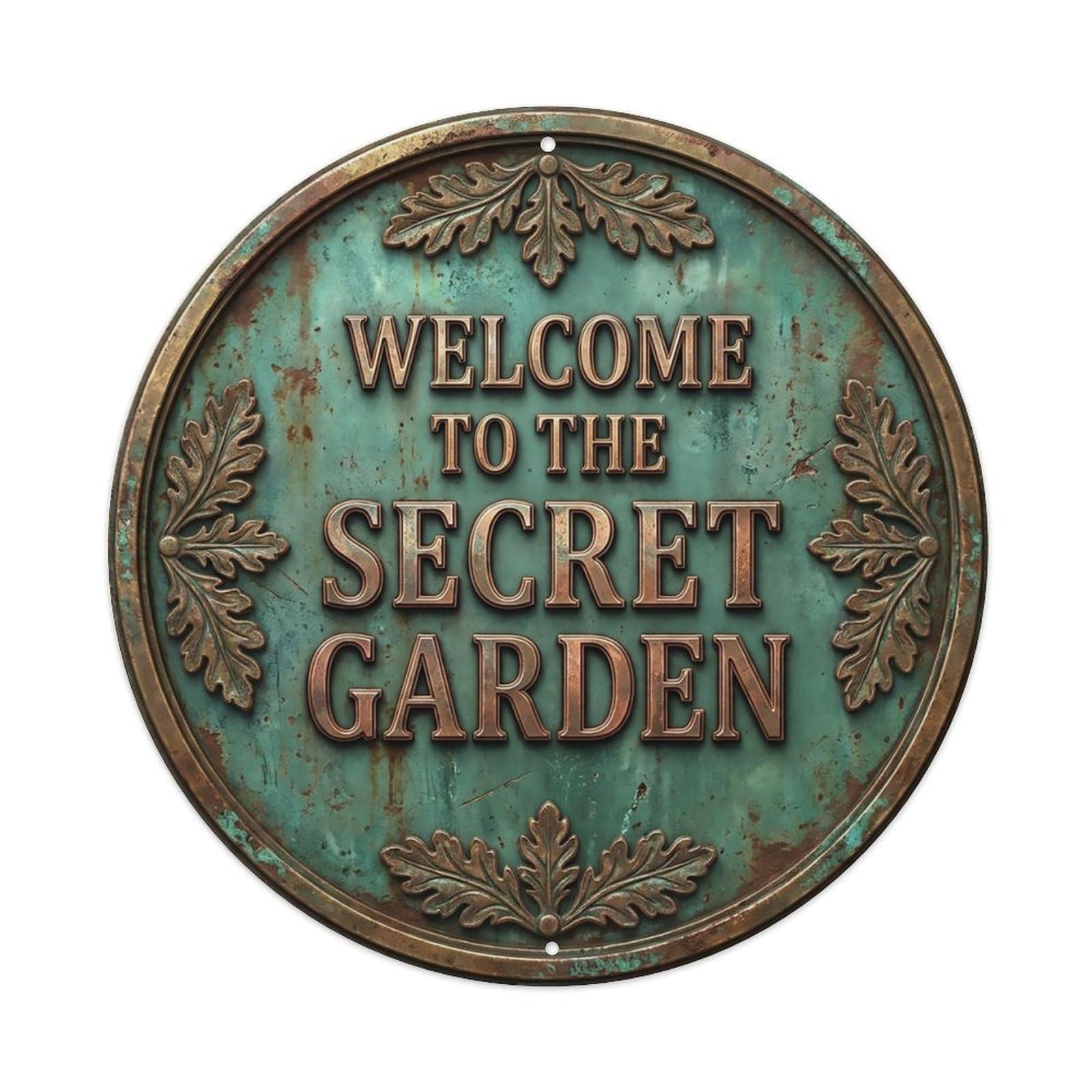 Vintage Welcome Secret Garden Leafy Oak Metal Tin Sign