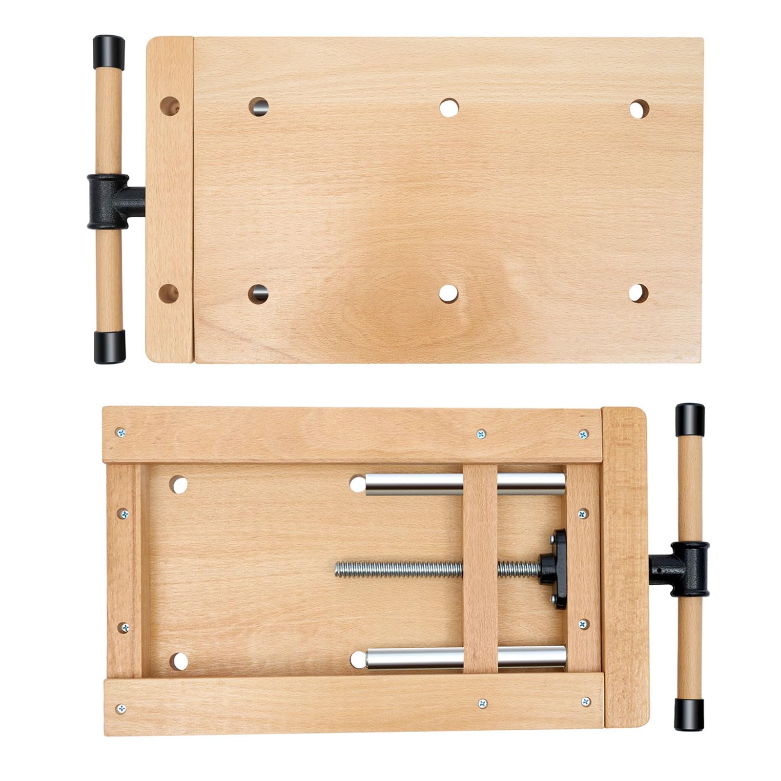 Tragbare Hobelbank, Mini Werkbank mit Schraubstock, Verstellbarer Griff, Mobil Holz Schraubstock Workbench, Werktisch aus Buchenholz für Klemmen und Hobeln, 47x28x7 cm