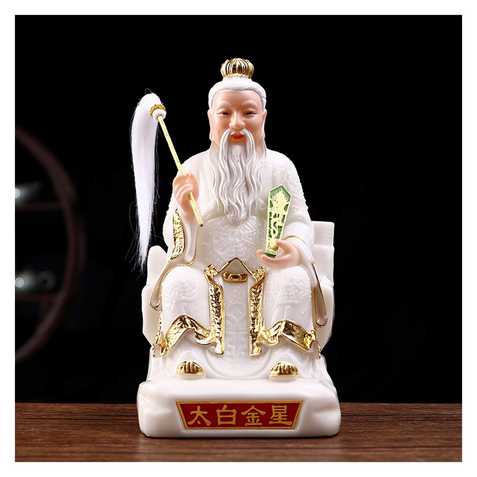 Wealth Prosperity Statue Artificial Jade Taibai Jinxing Buddha Statue Protect Family Safety Chinese Feng Shui Decoration Lifelike Indoor Statue Tabletop Ornaments (White/Blue) Feng Shui Decoration