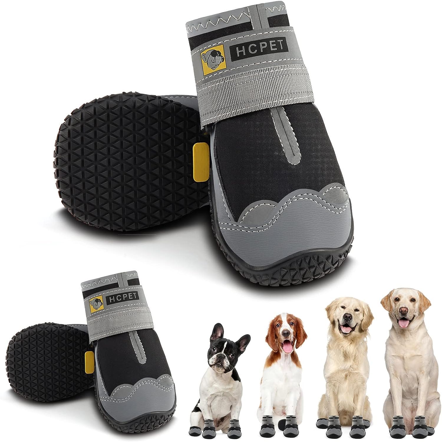 Hcpet Dog Boots Waterproof Dog Shoes for Small Medium Large Dogs, Anti-Slip Puppy Booties Paw Protector with Reflective Straps 4Pcs