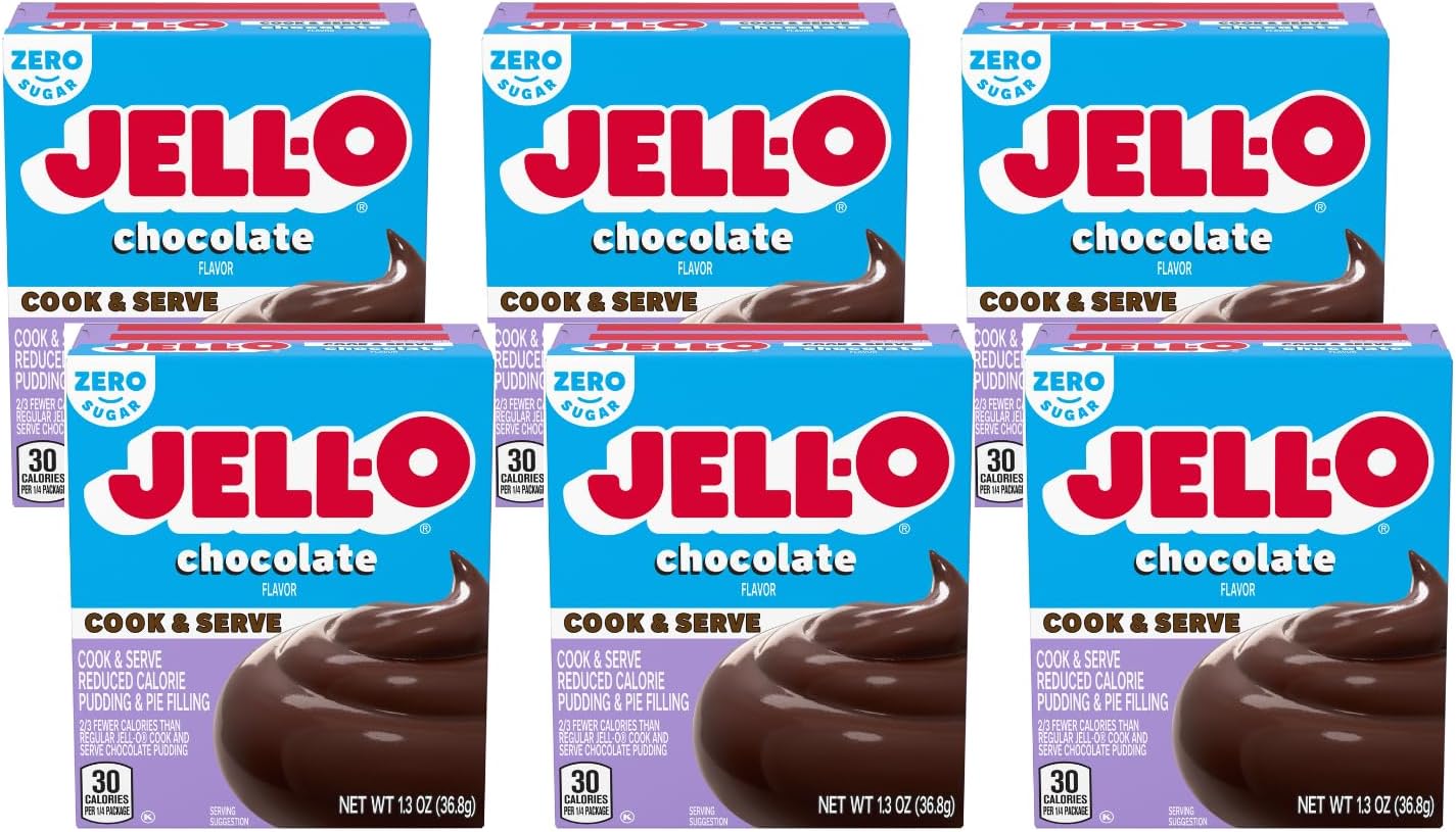 JELL-O Chocolate Fudge Pudding Mix - 3.4oz Box (Pack Of 6) Cook & Serve Dessert