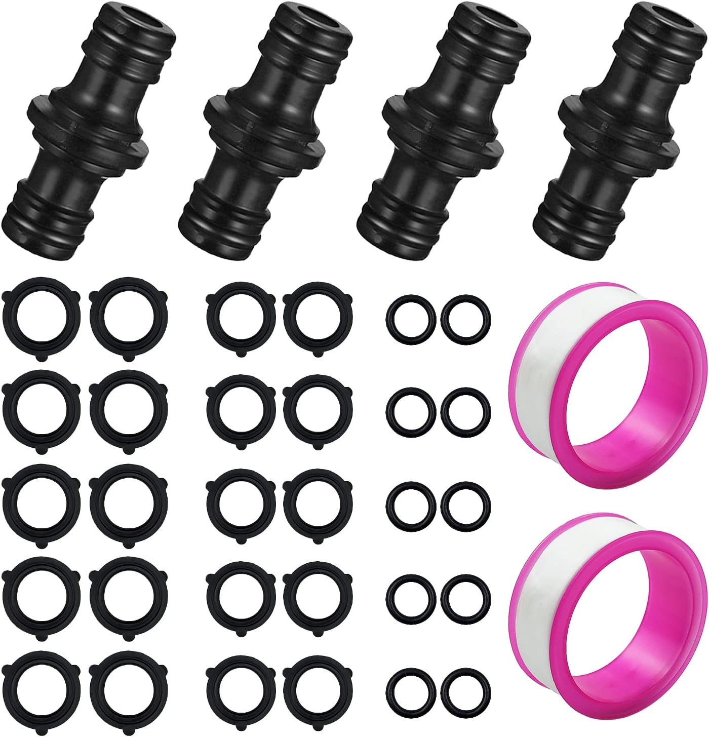 30 Rubber Hose Washer Tap Sealing Rings Set with 4 Double Male Snap