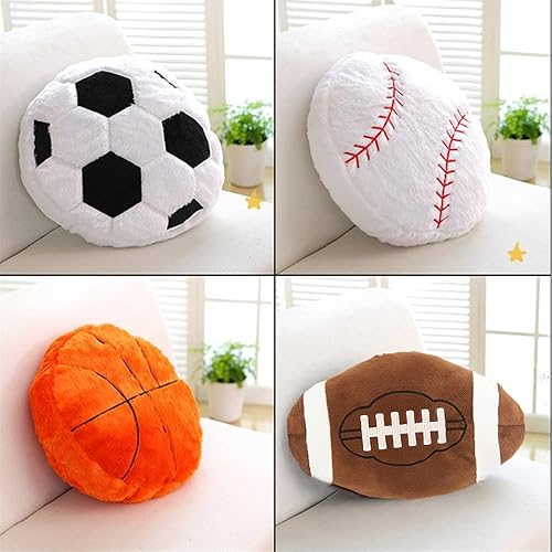 Miniatura 4 de 4 piezas de almohadas de felpa con diseño de pelotas de deportes, almohada de béisbol esponjosa, almohada de baloncesto de felpa, almohada de fútbol