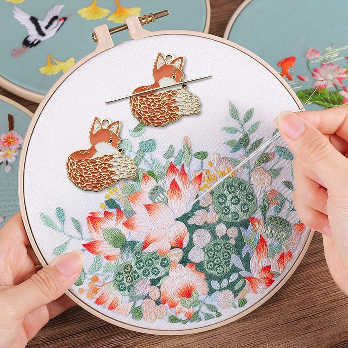Adorable Orange Fox Cross Stitch Needle Minders for Embroidery, Magnetic Pin Holder - Needlework and Embroidery Accessories (2 PCS)