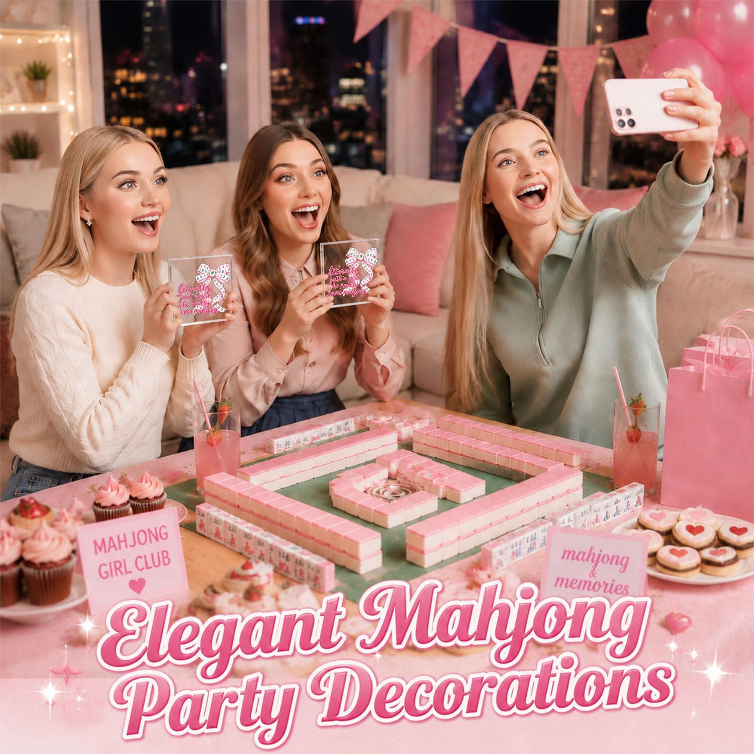 Pink Mahjong Acrylic Gifts for Women, Mahjong Night Party Supplies image 5