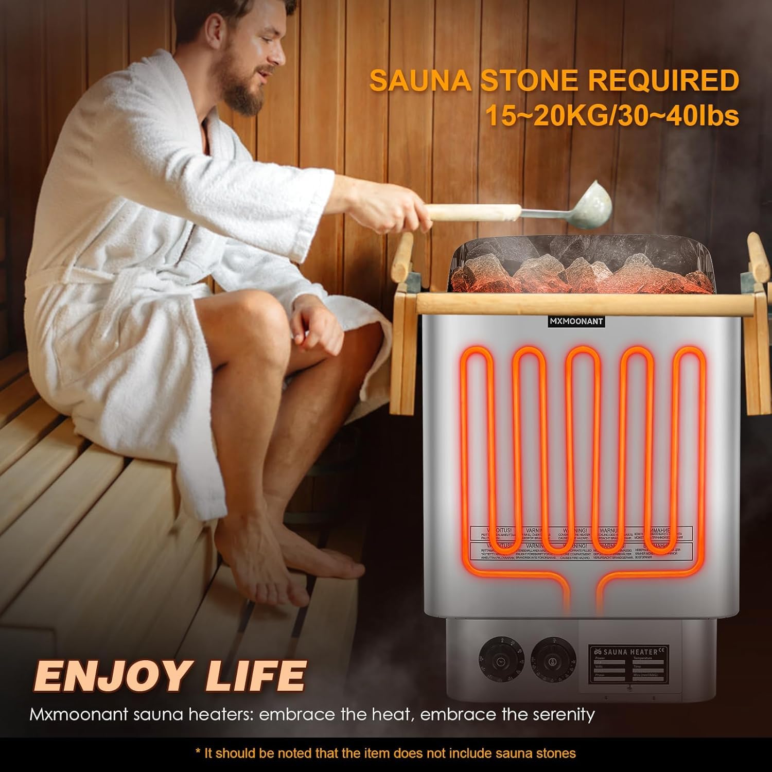 Mxmoonant 6kW Calentador para sauna, calentadores eléctricos para sauna, estufa para sauna de vapor seco, para hogar, hotel, spa, máx. 9 m³, con higrotermógrafo para sauna