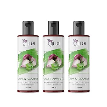 TILLARI Onion & Aloevera Non Sticky Hair Oil For Stronger,Thicker & Glossier Hair 200ml ( PACK OF 3)