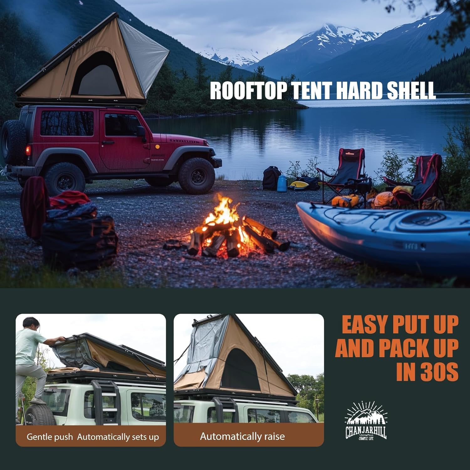 Tente de toit rigide confortable - Accessoire de camping pour van, SUV, camion - tente de toit
