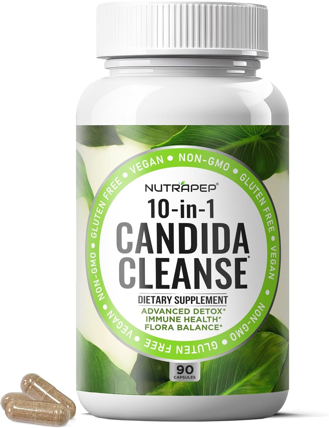 Candida Cleanse Detox Supplement - Women Men Natural Yeast Overgrowth Support with Caprylic Acid Probiotics Complex for Candi Balance Immune Intestinal Flora & Gut Health - Vegan Gluten Free