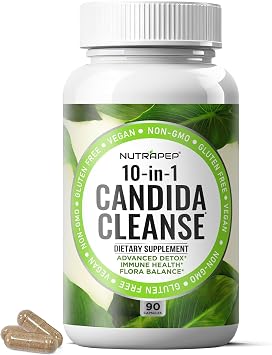 NutraPep Candida Cleanse Detox Supplement - Women Men Natural Yeast Overgrowth Support with Caprylic Acid Probiotics Complex for Candi Balance Immune Intestinal Flora & Gut Health - Vegan Gluten Free