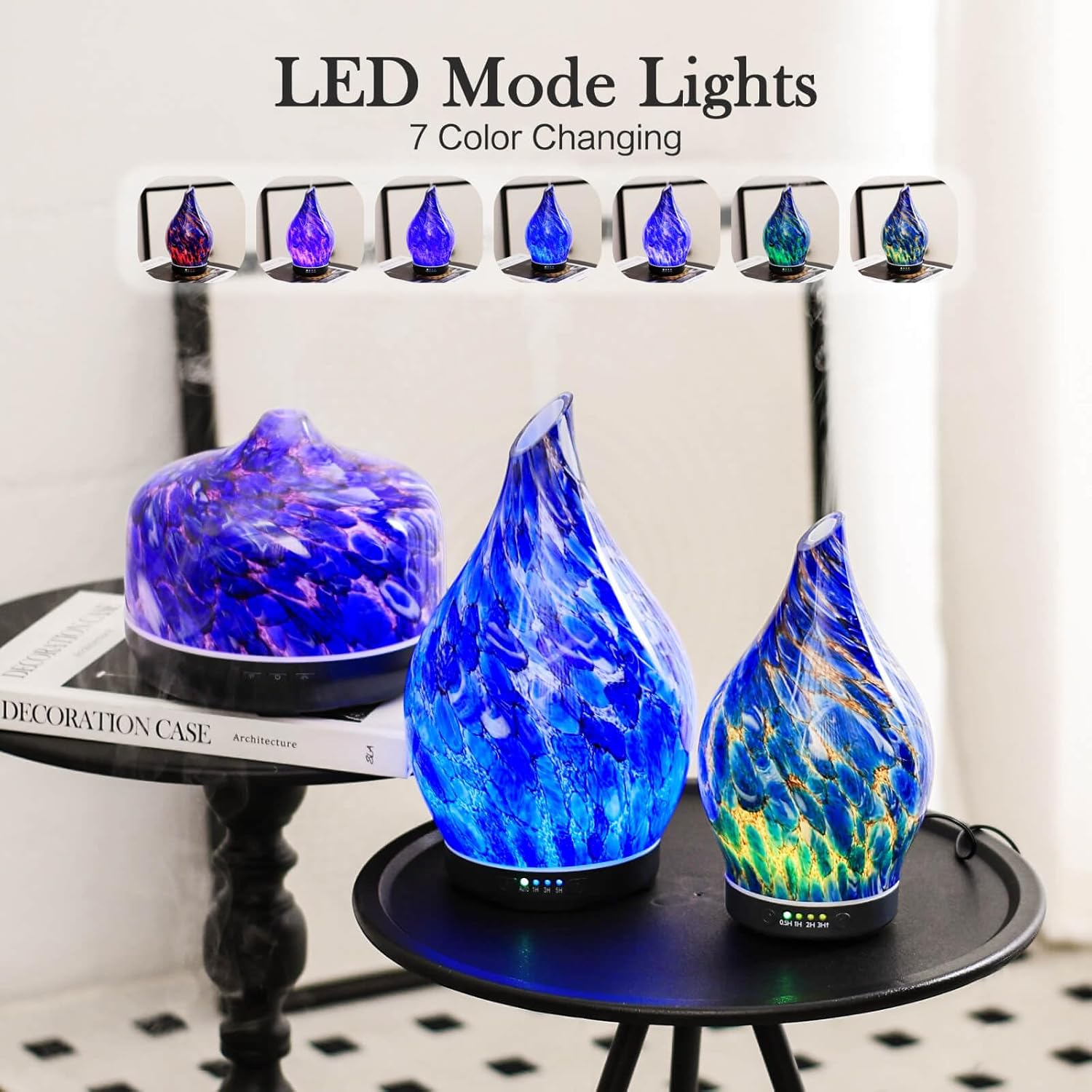 Porseme 150ml Essential Oil Diffuser Glass Color Changing Aroma Air Diffusers Aromatherapy Ultrasonic Cool Mist Humidifier 6 Running Hours Waterless Auto-Off for Sleeping Yoga Office Spa (Deep Blue) - Image 2