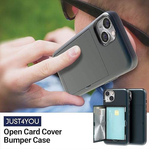 Miniatura 7 de JUST4YOU Funda para iPhone 13 Mini con tarjetero con función atril protectora de doble capa (azul marino) CS_BR_OC_I13M_NY