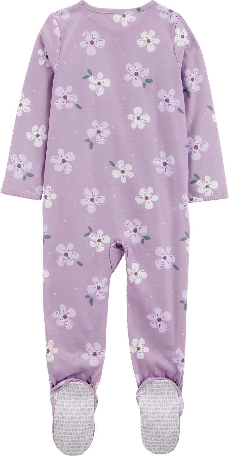 Simple Joys by Carter's Baby and Toddler Girls' 3 Pack Loose Fit Polyester Jersey Footed Pajamas - Image 2