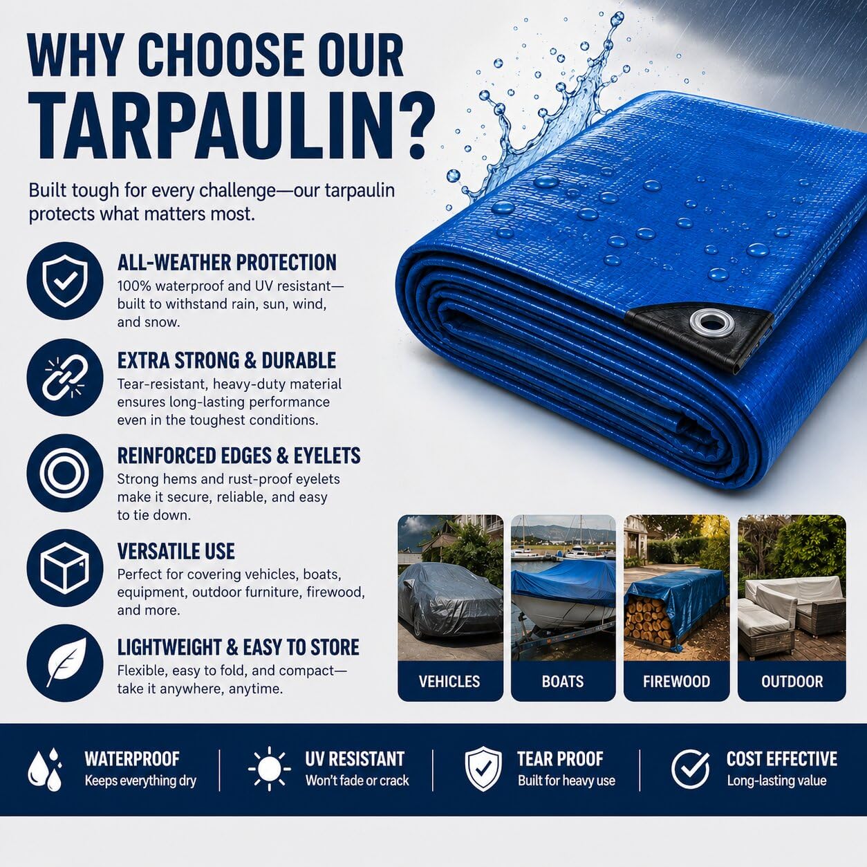 Tarkka 18x15ft Blue Tarpaulin Sheet, 100 GSM Virgin Waterproof Tarpaulin Tirpal/Tadpatri Cover with Reinforced Eyelets & UV Protection for Home, Farm & Truck, 1 Sheet — Amazon image 2