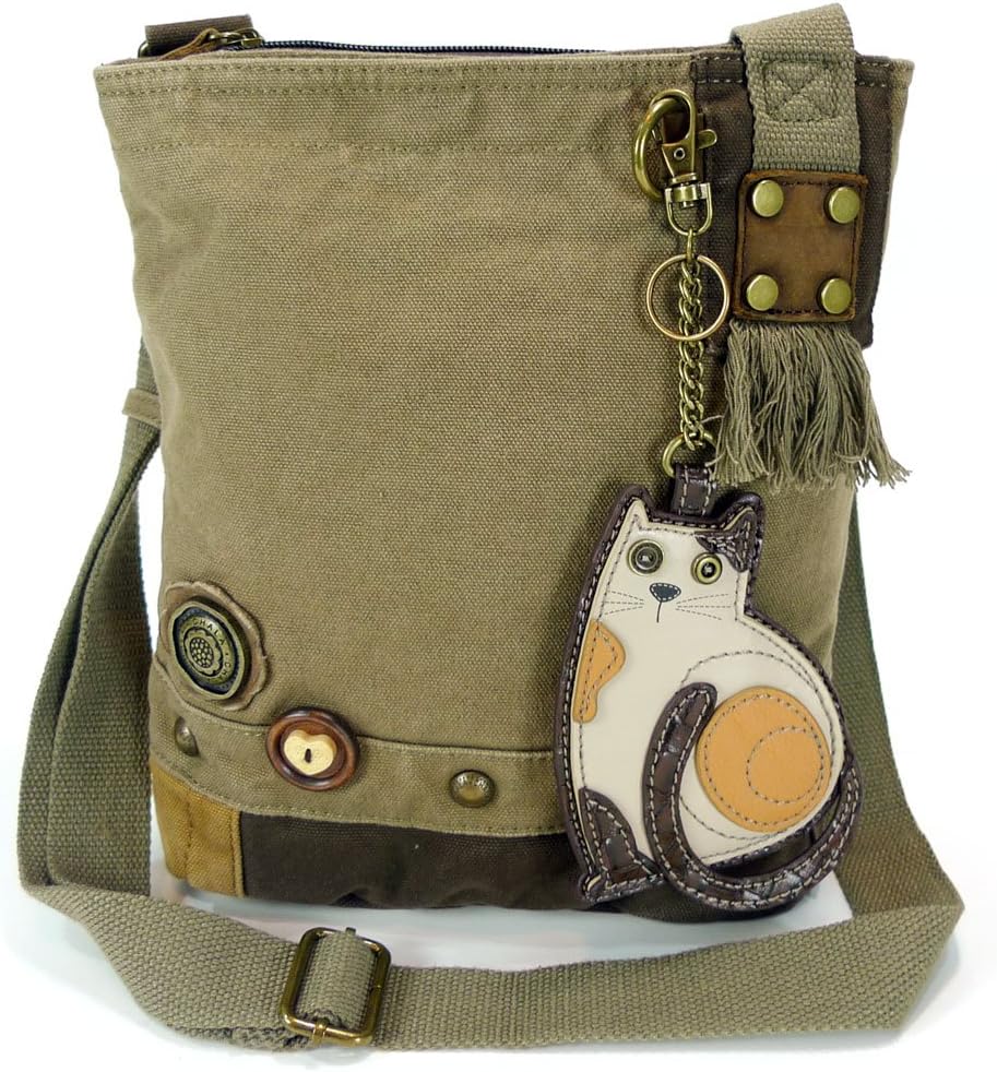 Chala Patchwork Crossbody Canvas Messenger Handbag - Olive (Cat)