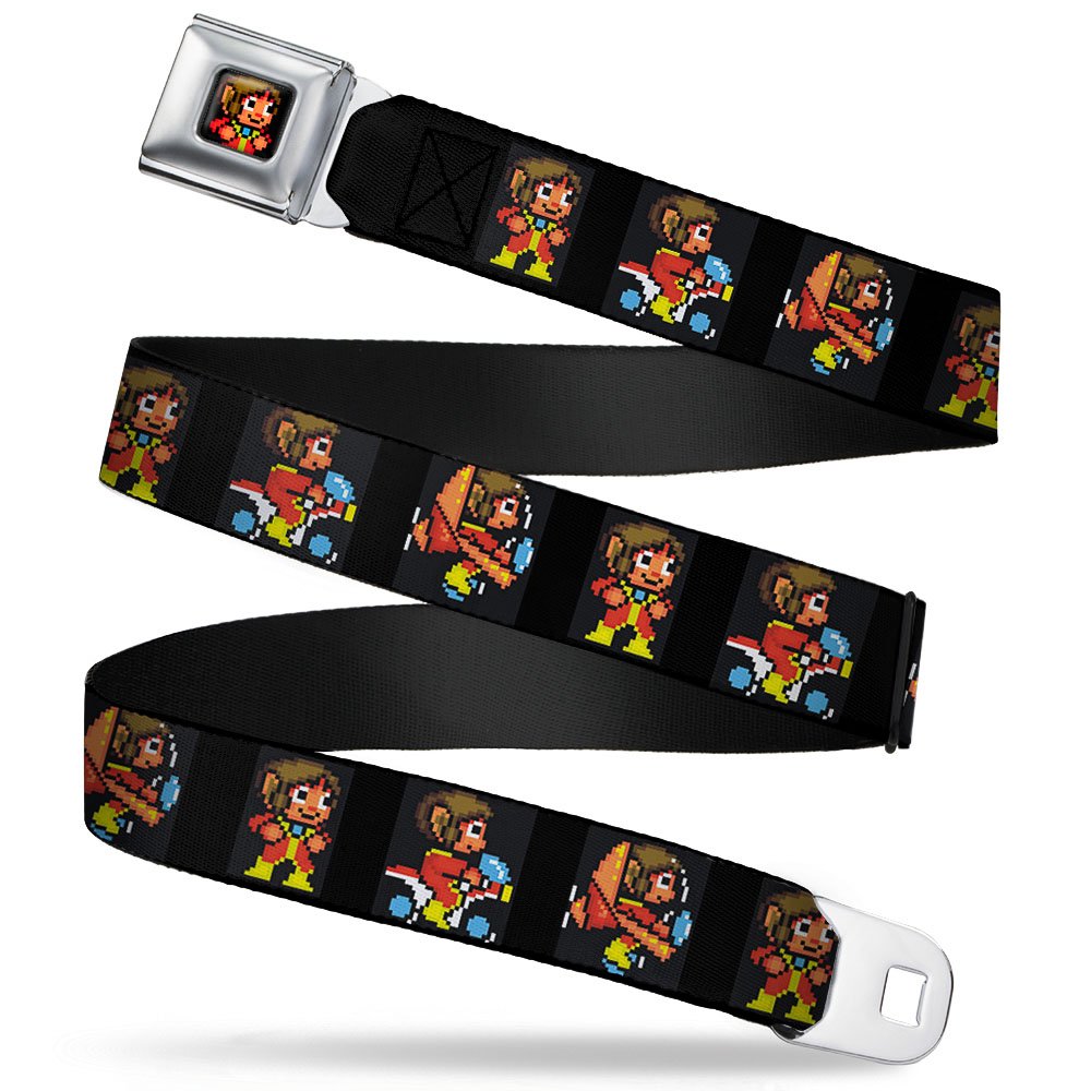 Buckle-Down Seatbelt Belt - Alex Kidd 3-Pixelated Poses Black - 1.0" Wide - 20-36 Inches in Length