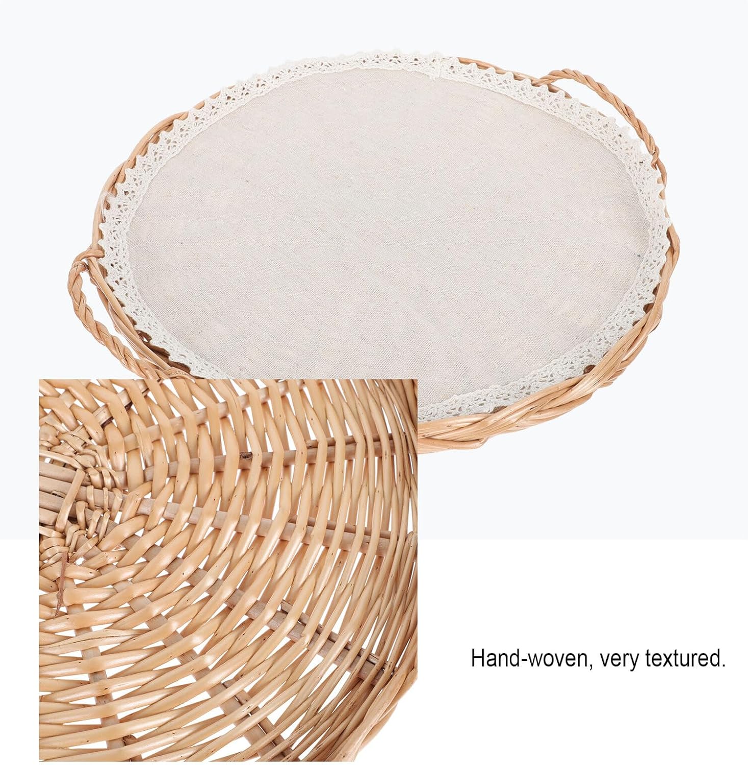 Natural Wicker Bread Basket Handmade round Woven Food Serving Tray Storage Container for Kitchen Dining and Fruit Snacks