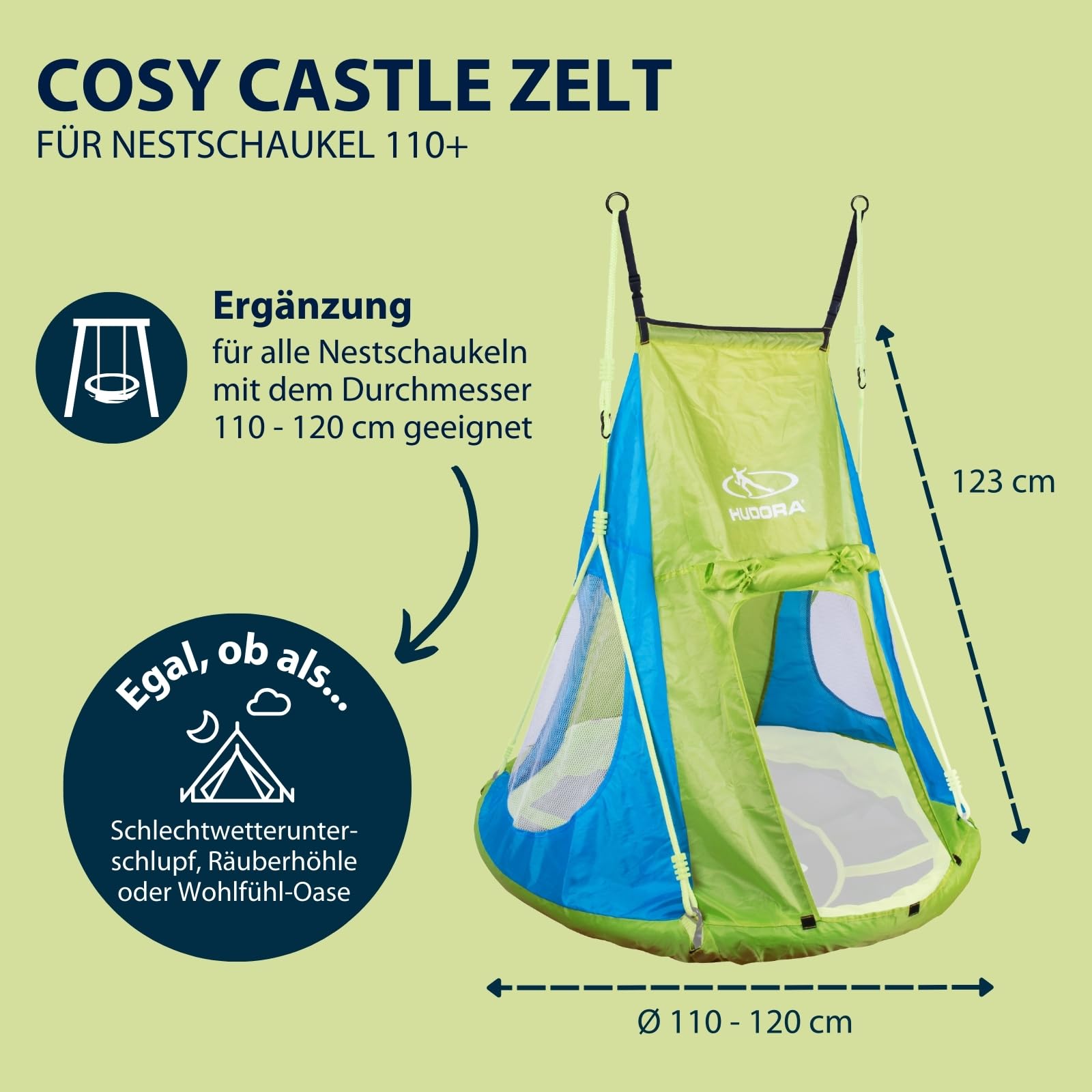 HUDORA Zeltbezug Cosy Castle - Zeltüberzug für HUDORA Nestschaukel 90 & 110/120 in blau/Lemon - Polyester-Schaukelzelt für Innen- & Außenbereiche - Schaukelüberdachung für Kinder & Erwachsene