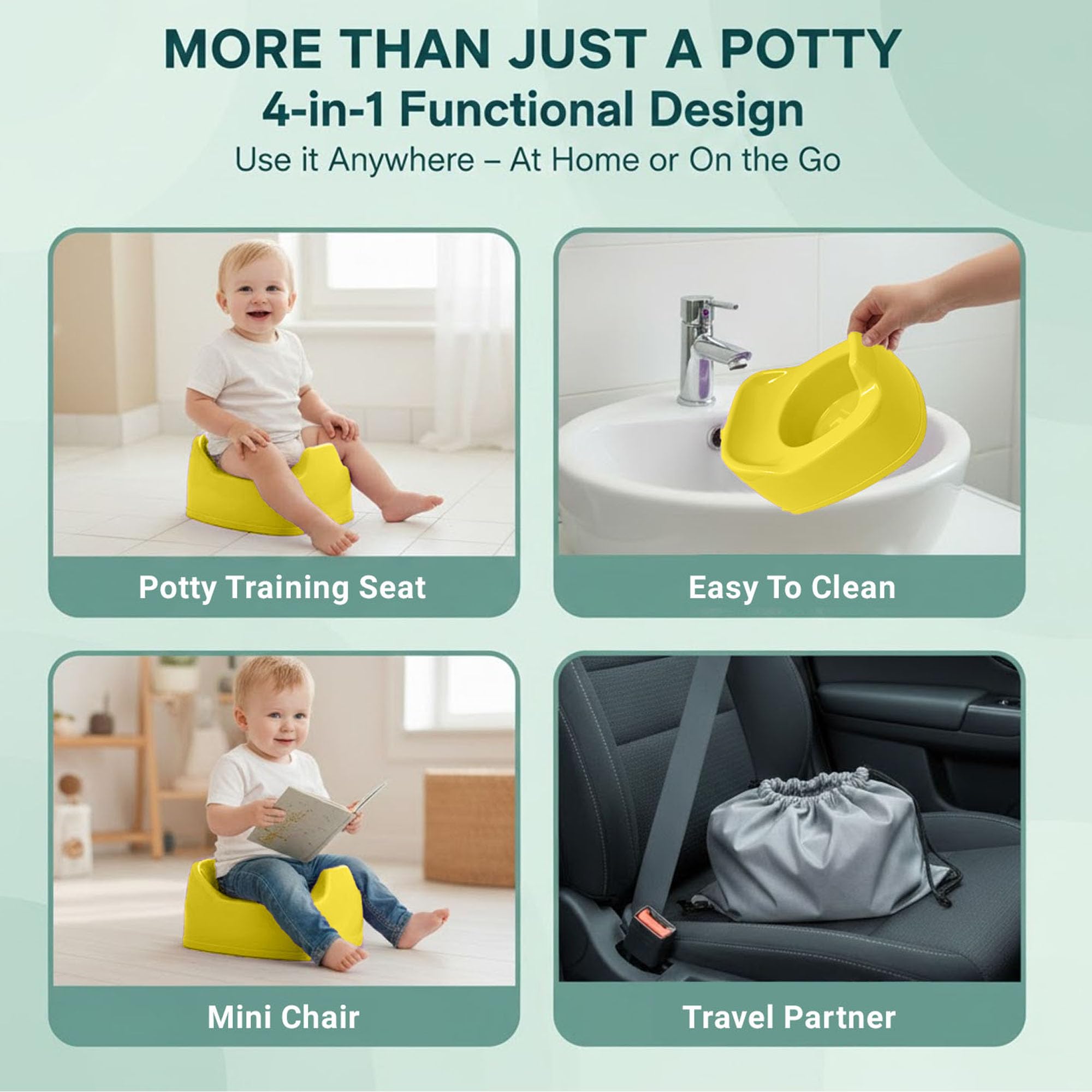 Children Junior Training Potty Toilet Toddler Baby Kids Trainer Chamber Seat Plastic Chair with Cut Out Slot for Easy Carrying, Easy Empty & Clean (H-1 x Yellow Potty Chamber) — view 4