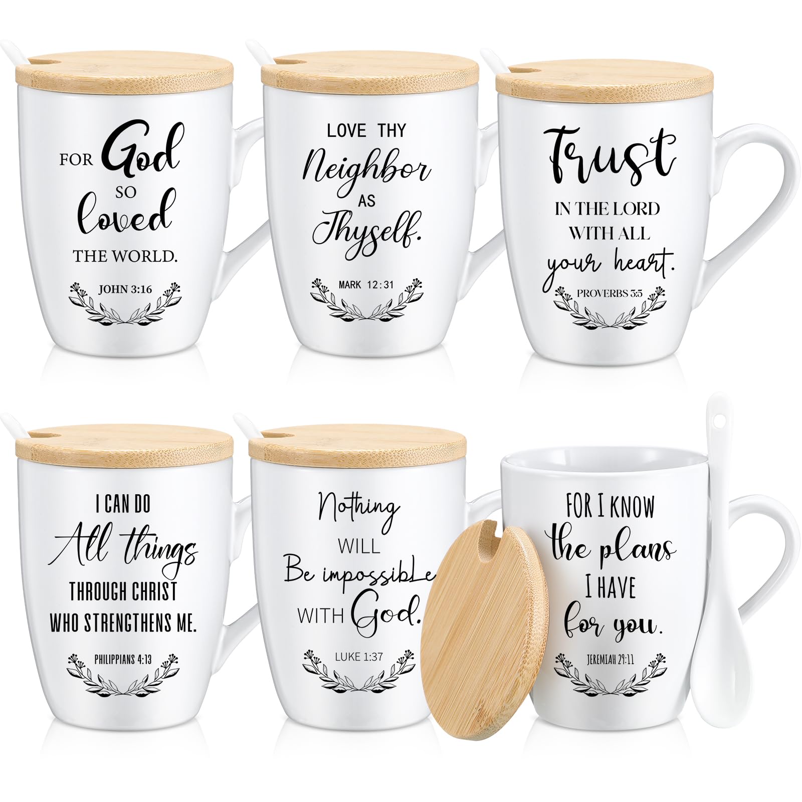 Tasse chrétienne isolante avec couvercle anti-refroidissement et cuillère - Lot de 6 mugs