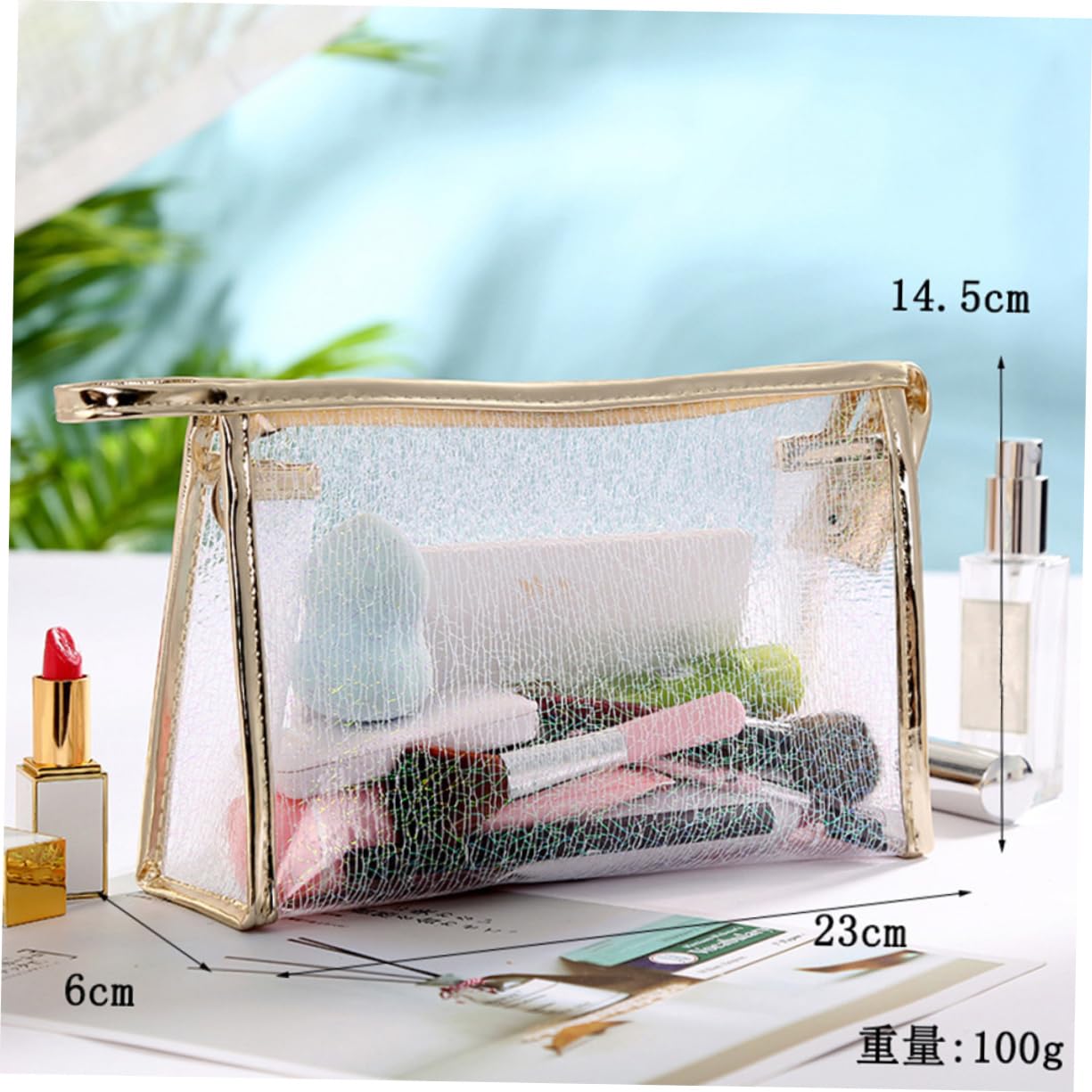Borsa Makeup Trasparente Tpu Zip, Set da 3 Pezzi per Donna | Organizzazione per Cosmetici e Toilette, Formato Portatile, Uso Camping e Casa