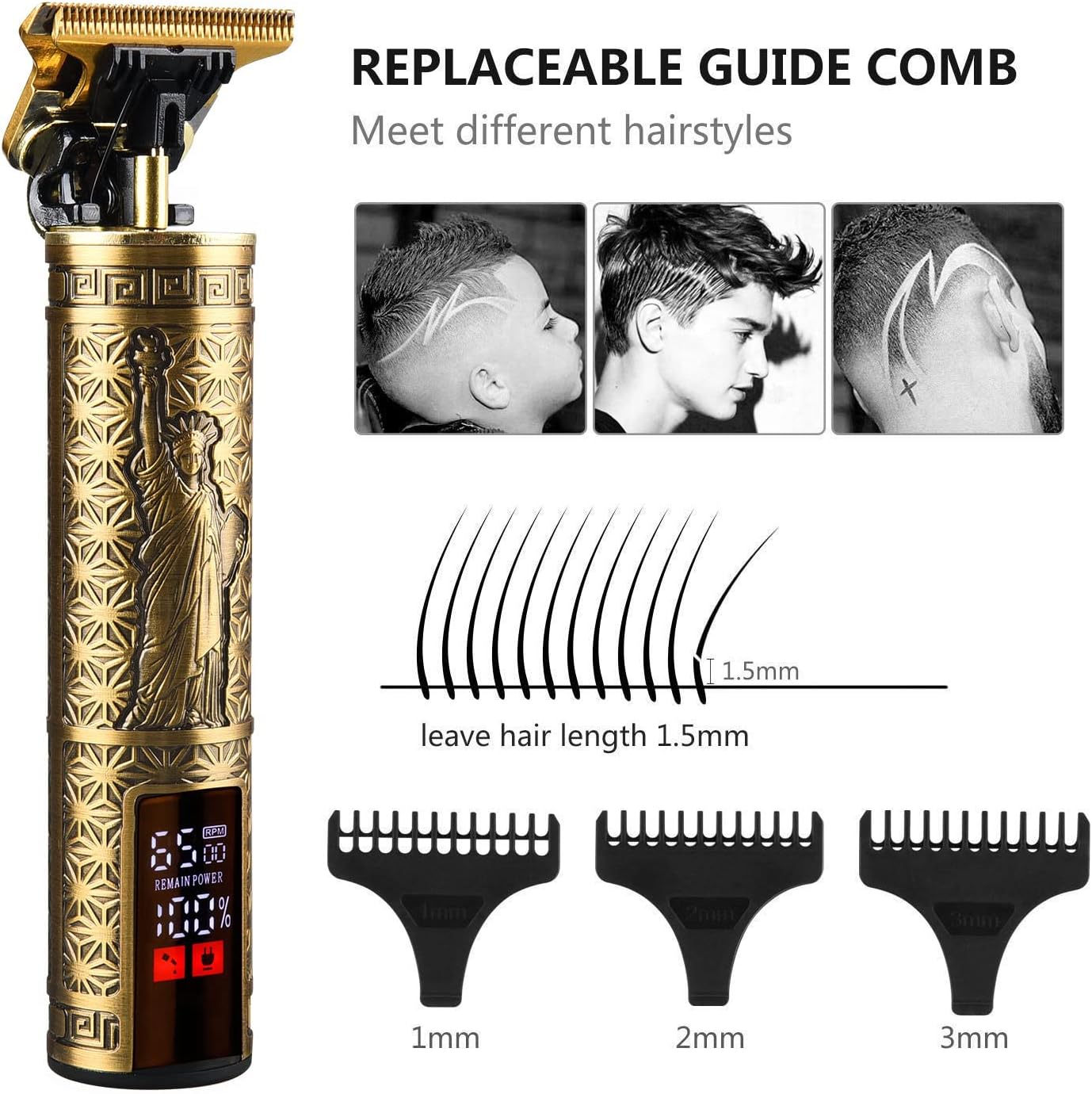 Professional Hair Clippers for Men Electric Haircut Kit Hair Trimmer Grooming Waterproof Rechargeable Close Cutting T Blade Trimmer USB Rechargeable Clippers for Hair Cutting